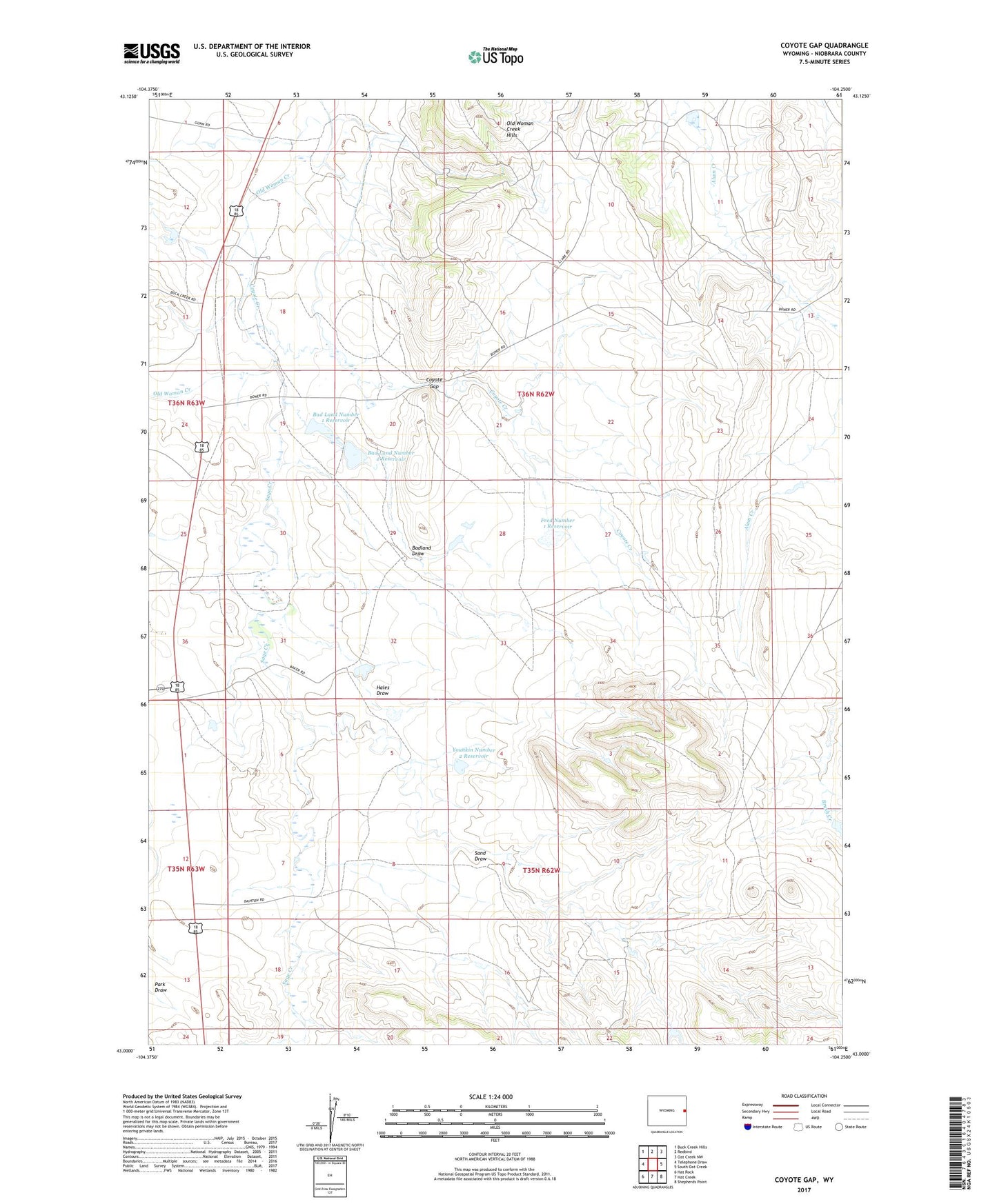 Coyote Gap Wyoming US Topo Map Image