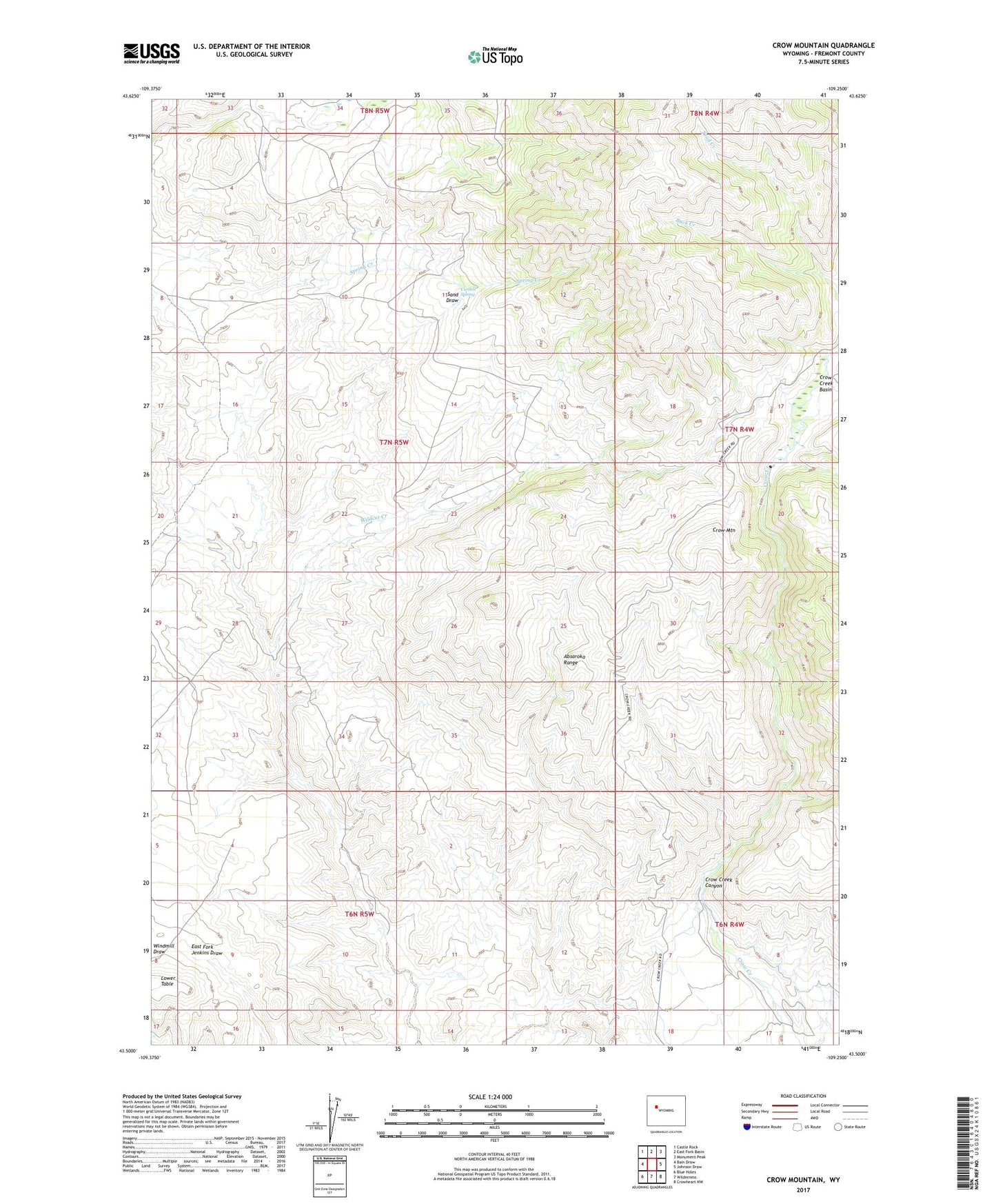 Crow Mountain Wyoming US Topo Map Image