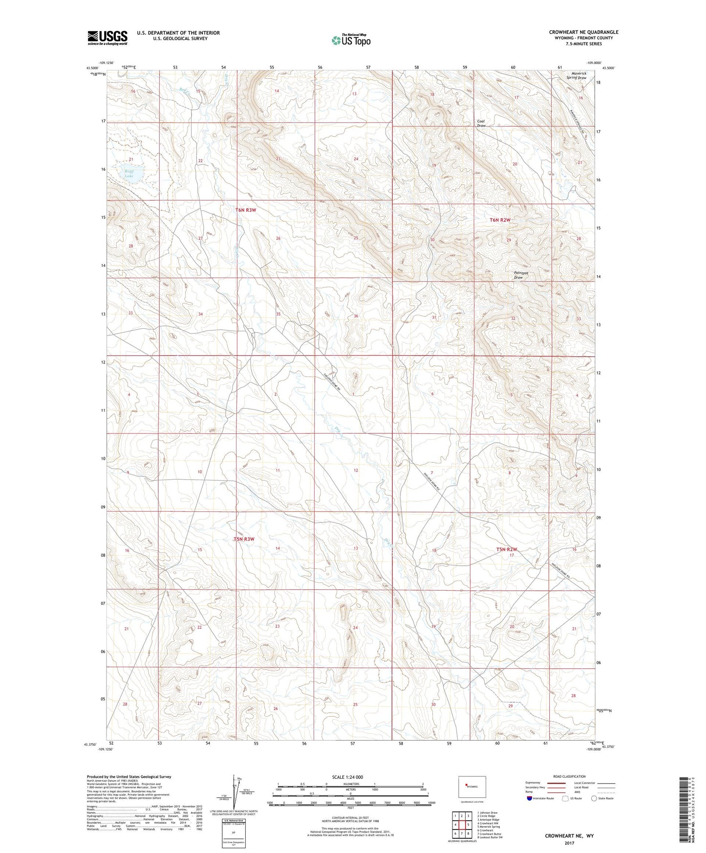 Crowheart NE Wyoming US Topo Map Image