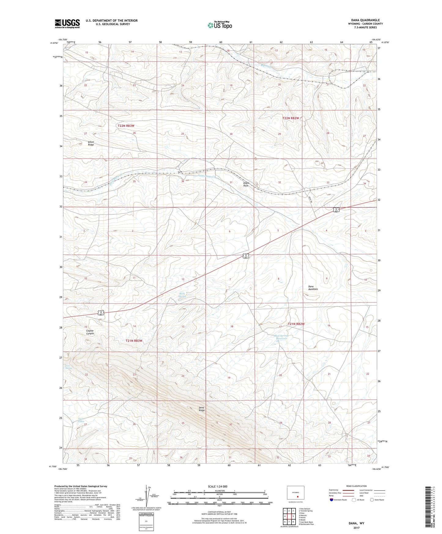 Dana Wyoming US Topo Map Image