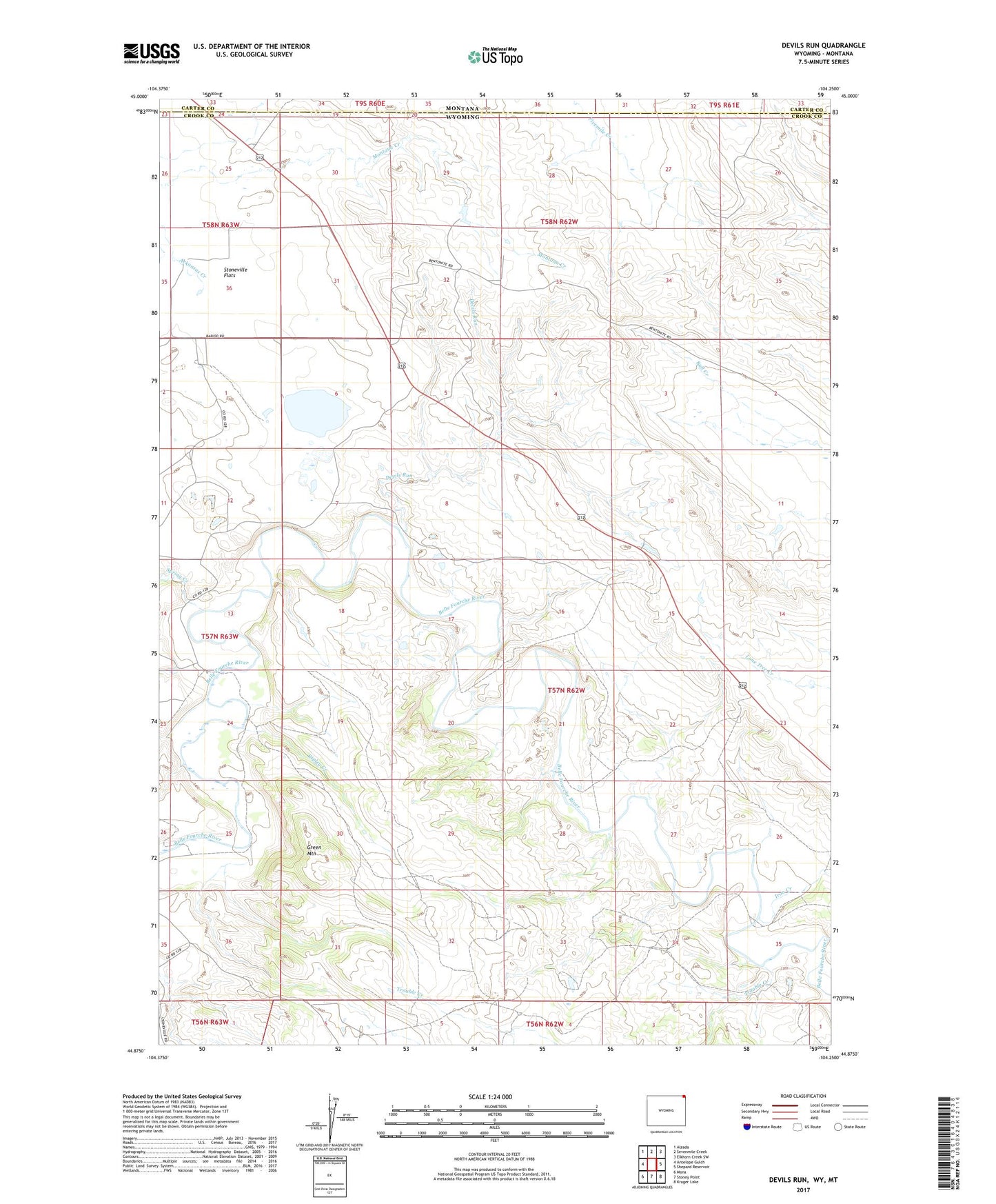 Devils Run Wyoming US Topo Map Image