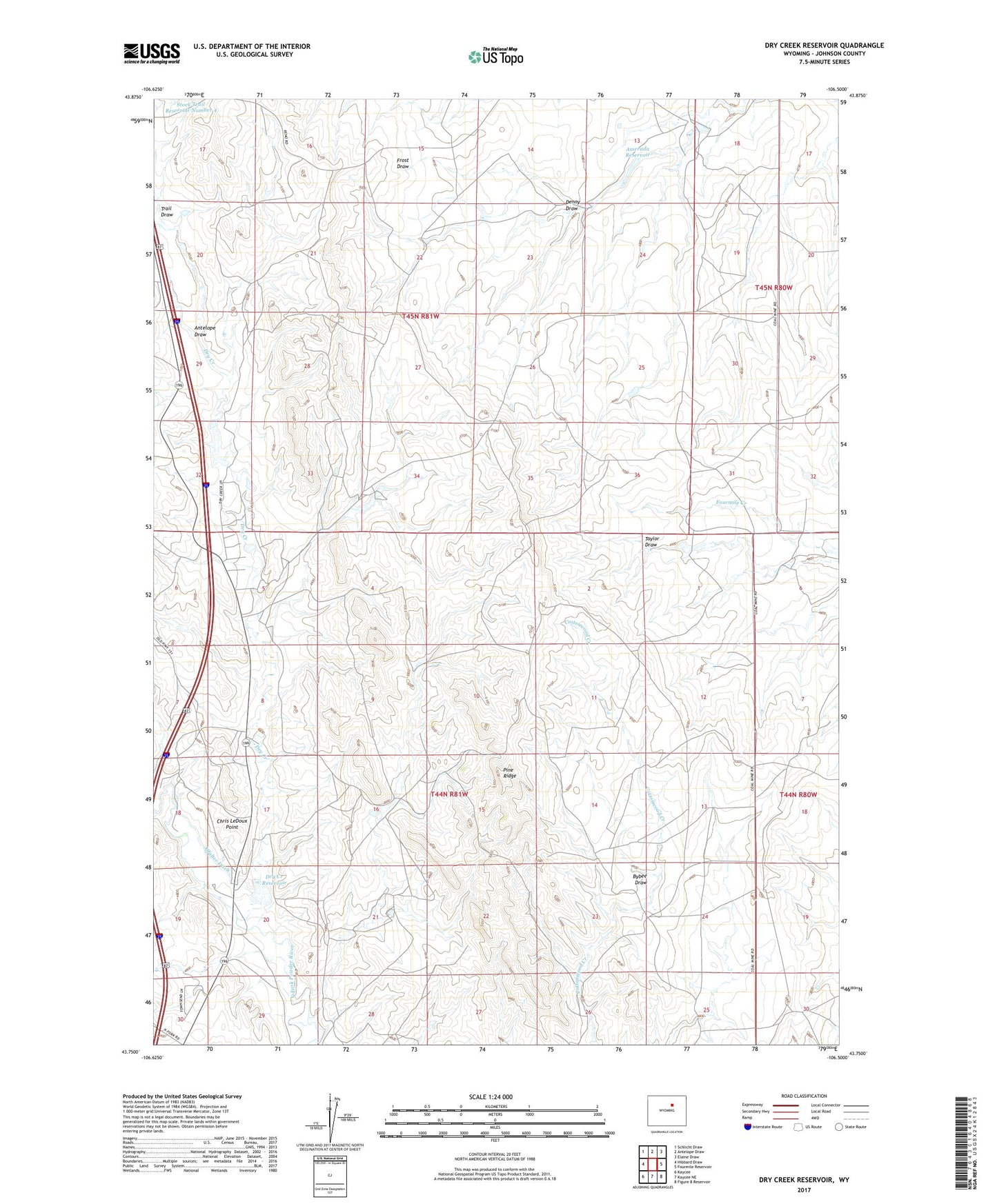 Dry Creek Reservoir Wyoming US Topo Map Image