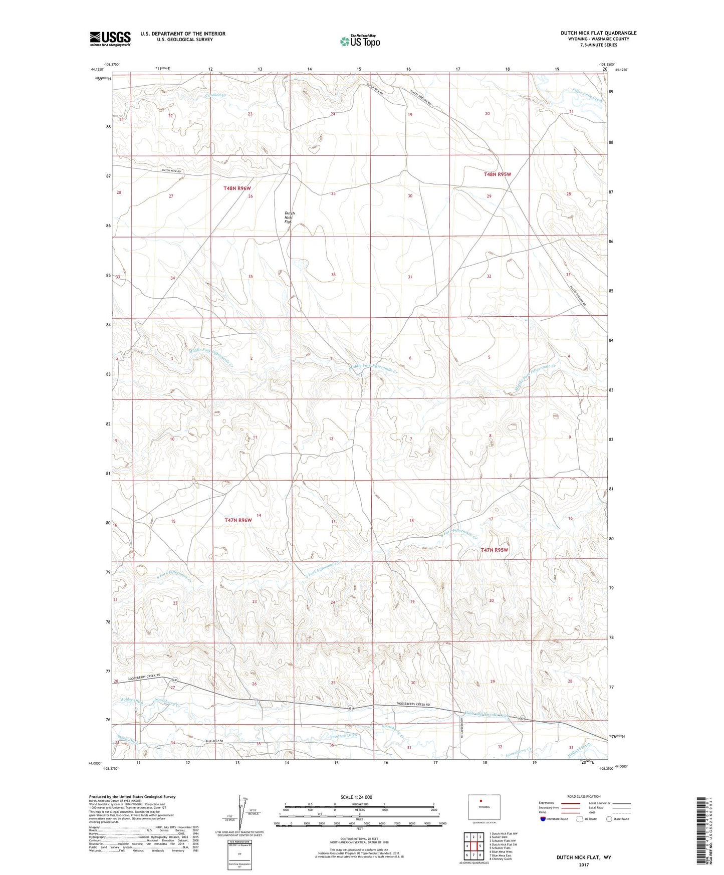 Dutch Nick Flat Wyoming US Topo Map Image