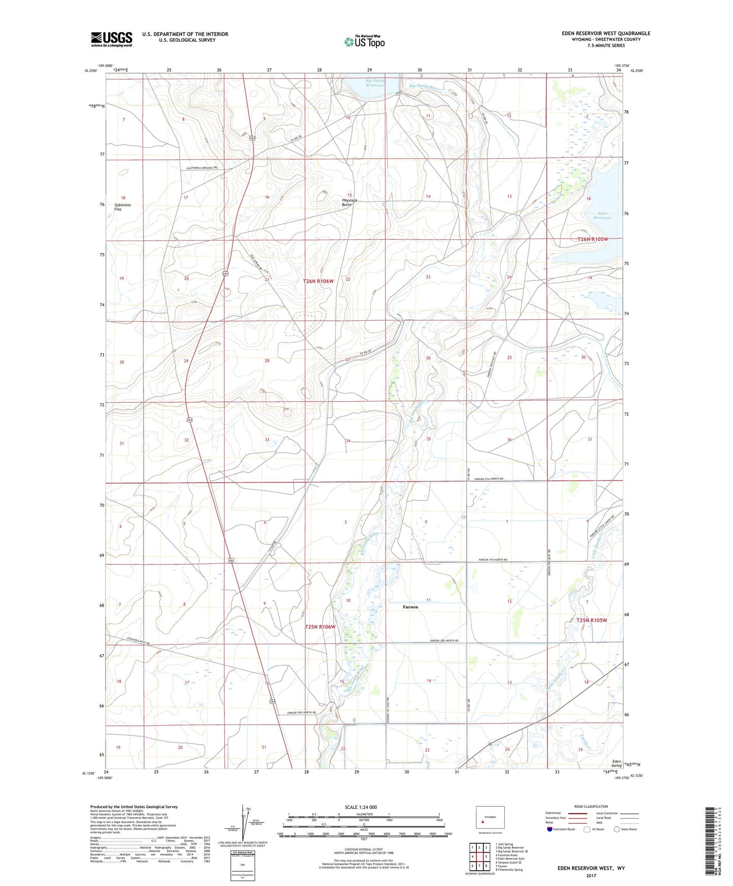 Eden Reservoir West Wyoming US Topo Map Image
