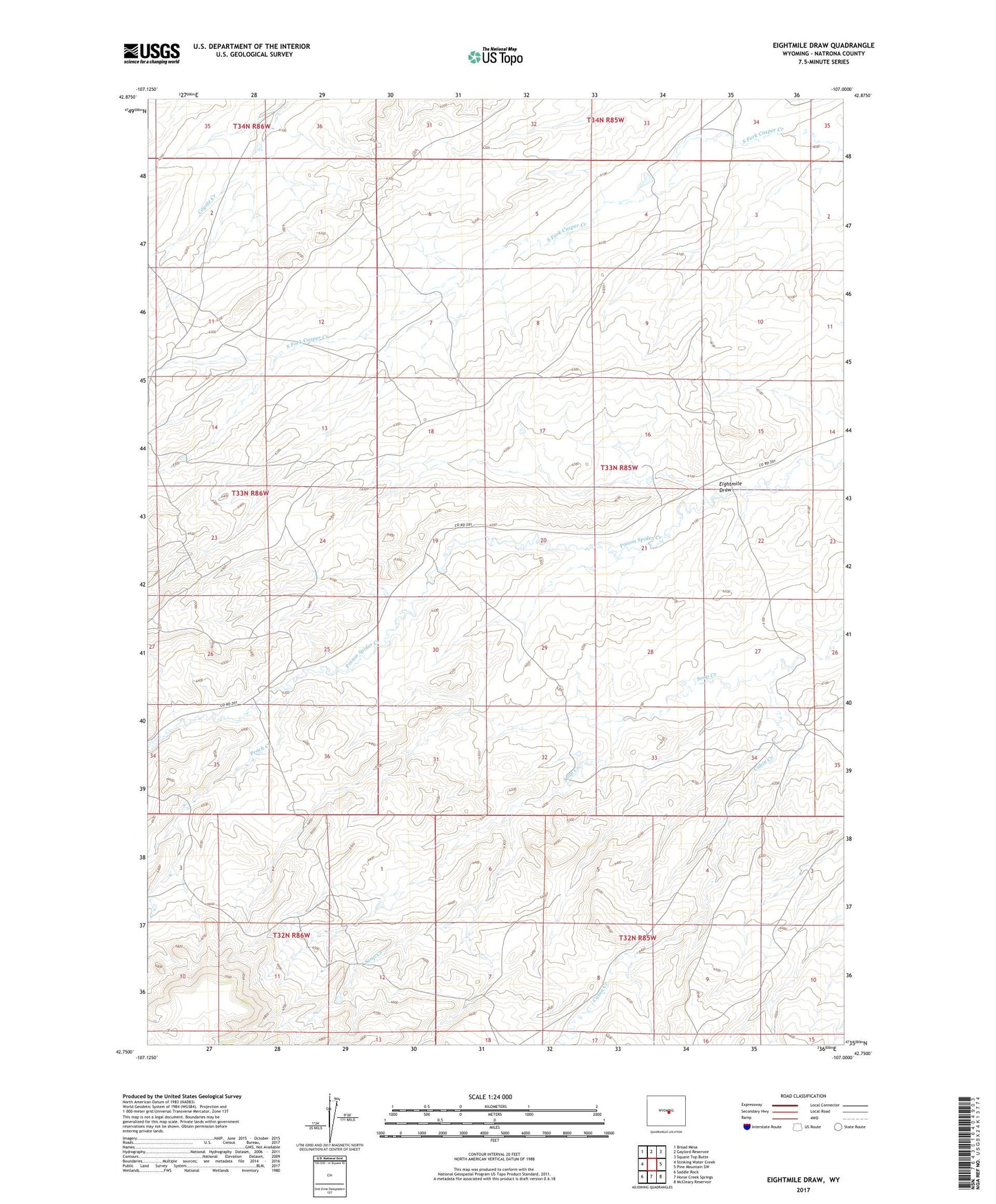 Eightmile Draw Wyoming US Topo Map Image