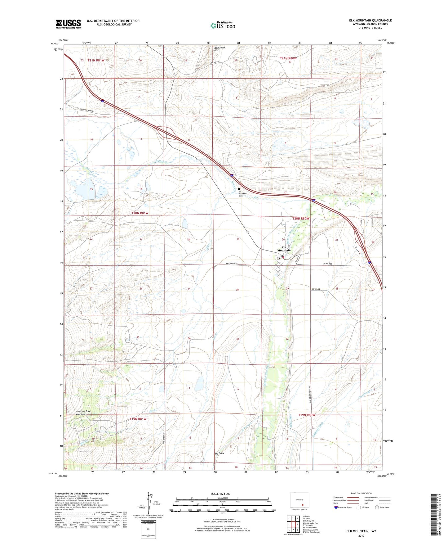 Elk Mountain Wyoming US Topo Map Image