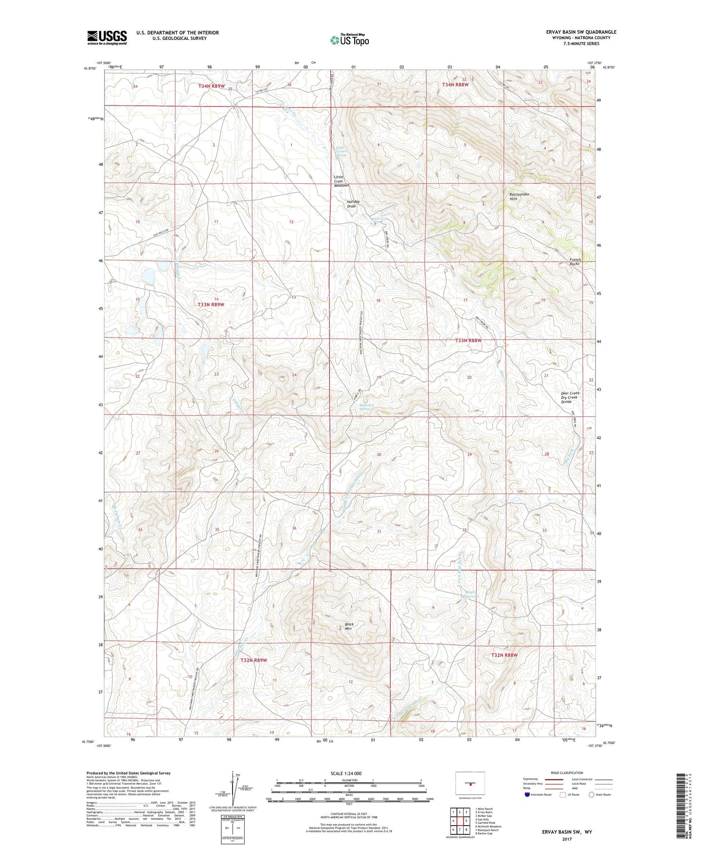 Ervay Basin SW Wyoming US Topo Map Image