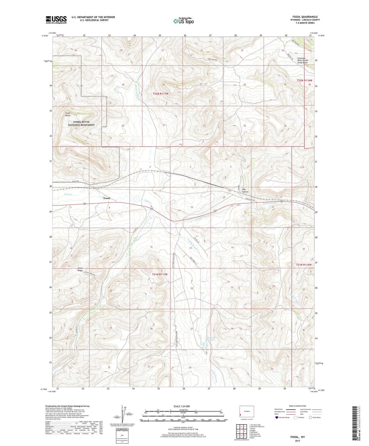 Fossil Wyoming US Topo Map Image