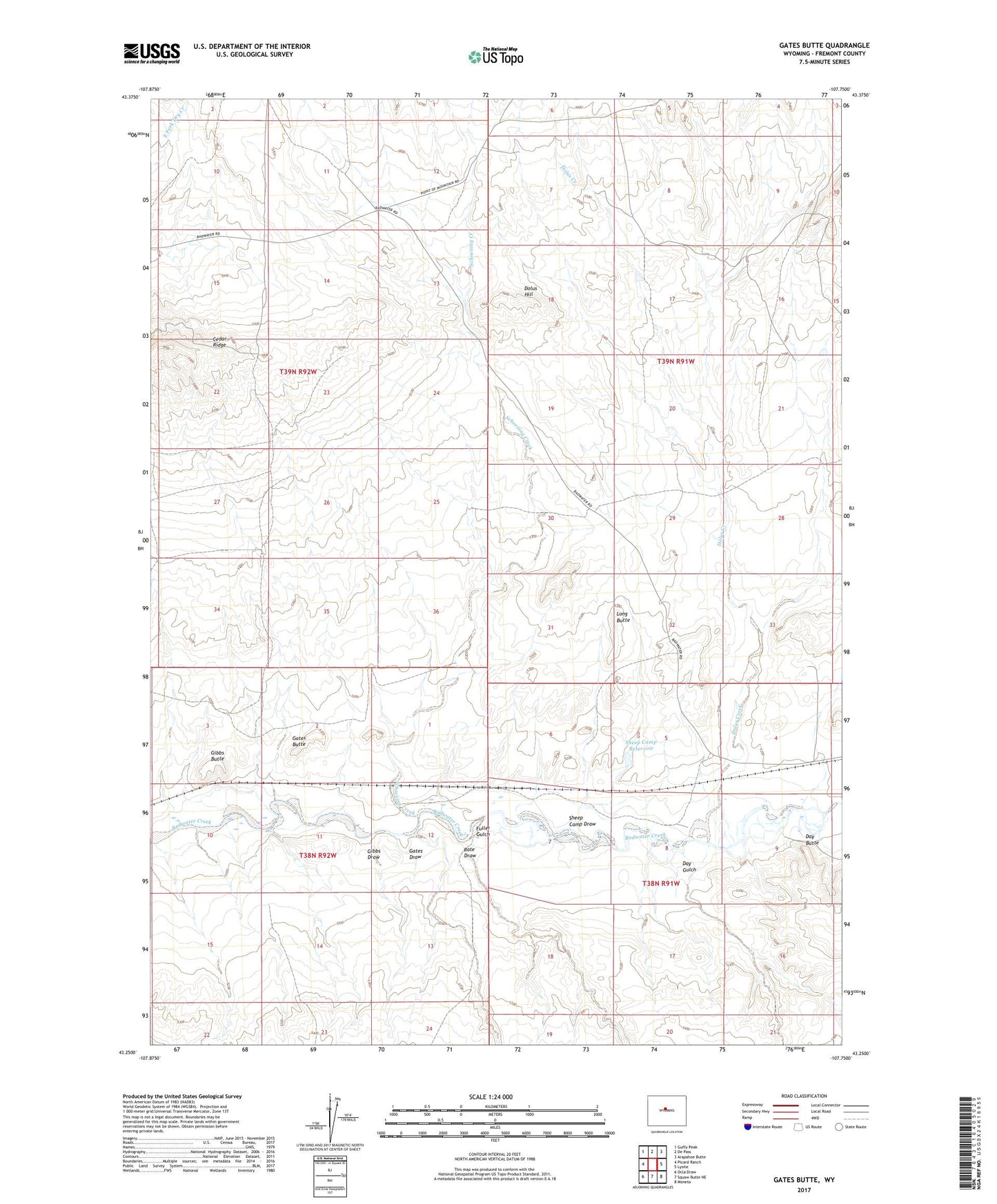 Gates Butte Wyoming US Topo Map Image