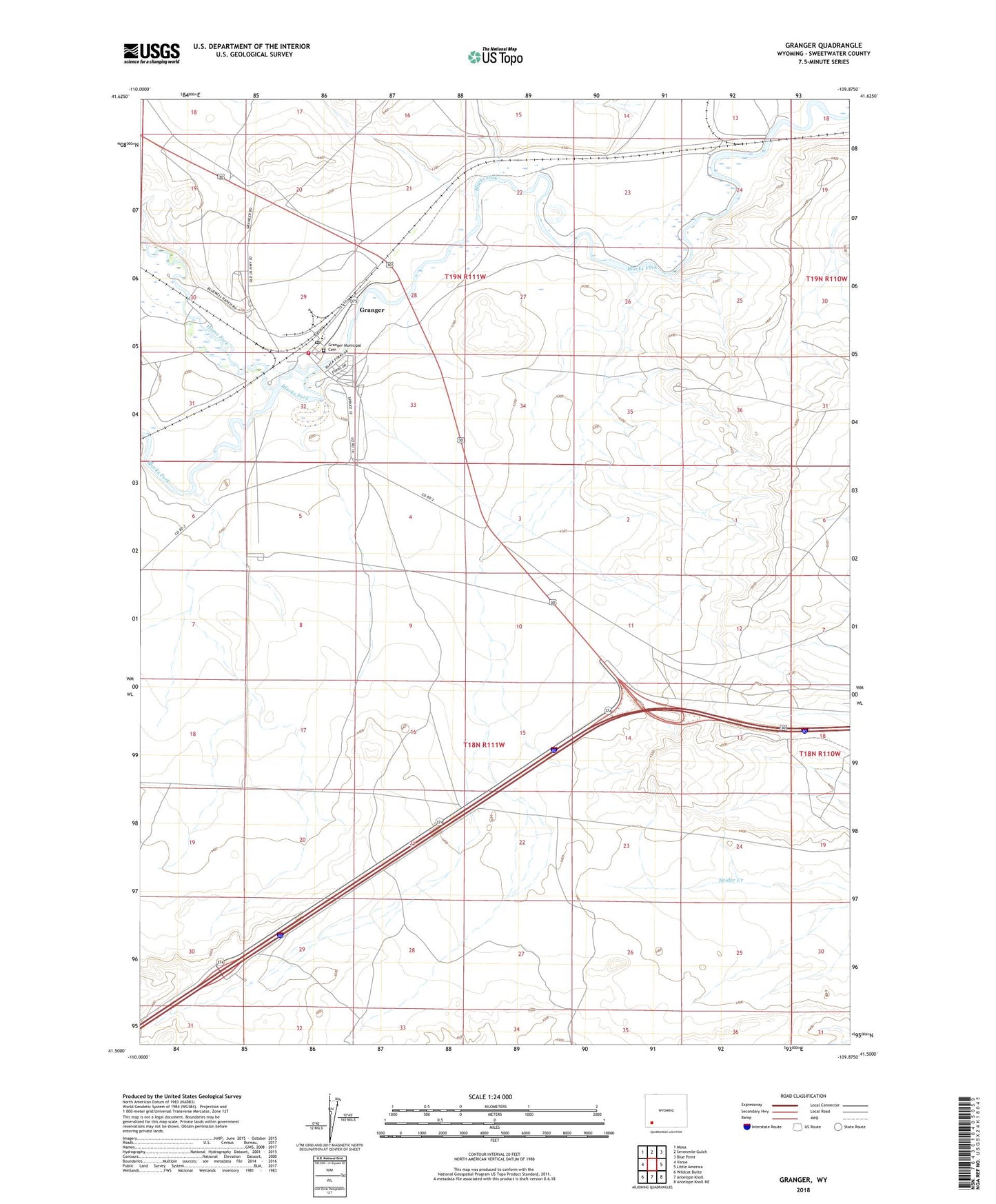Granger Wyoming US Topo Map Image