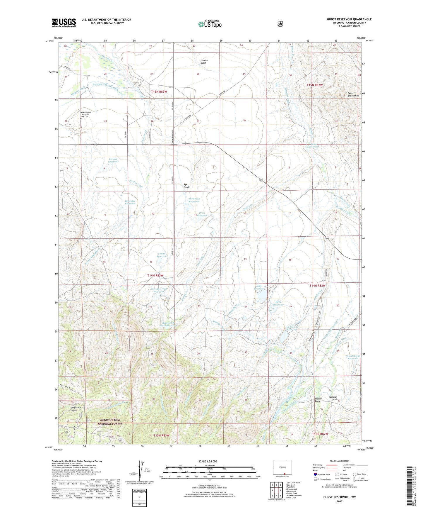 Gunst Reservoir Wyoming US Topo Map Image