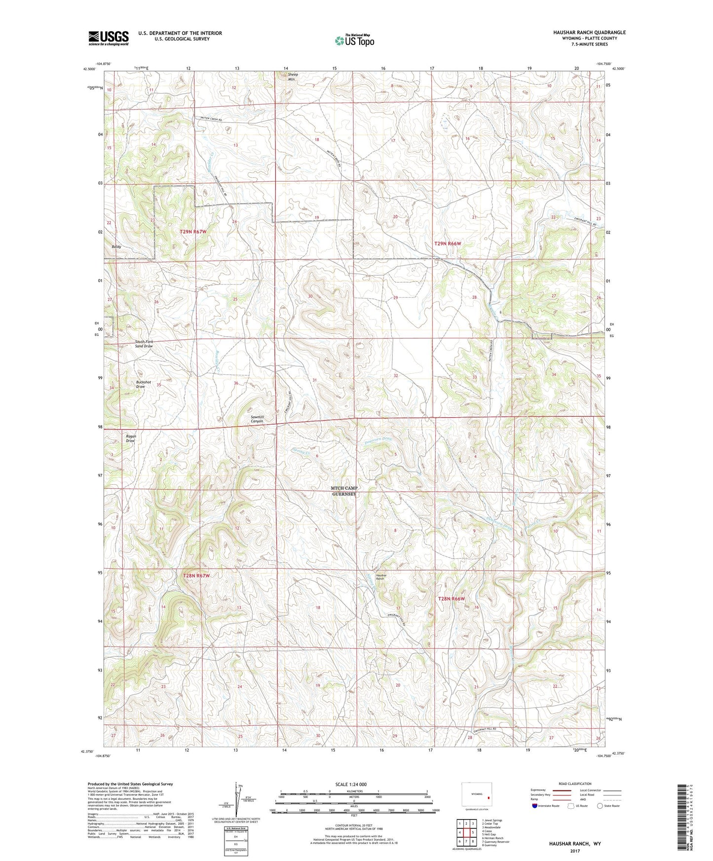 Haushar Ranch Wyoming US Topo Map Image