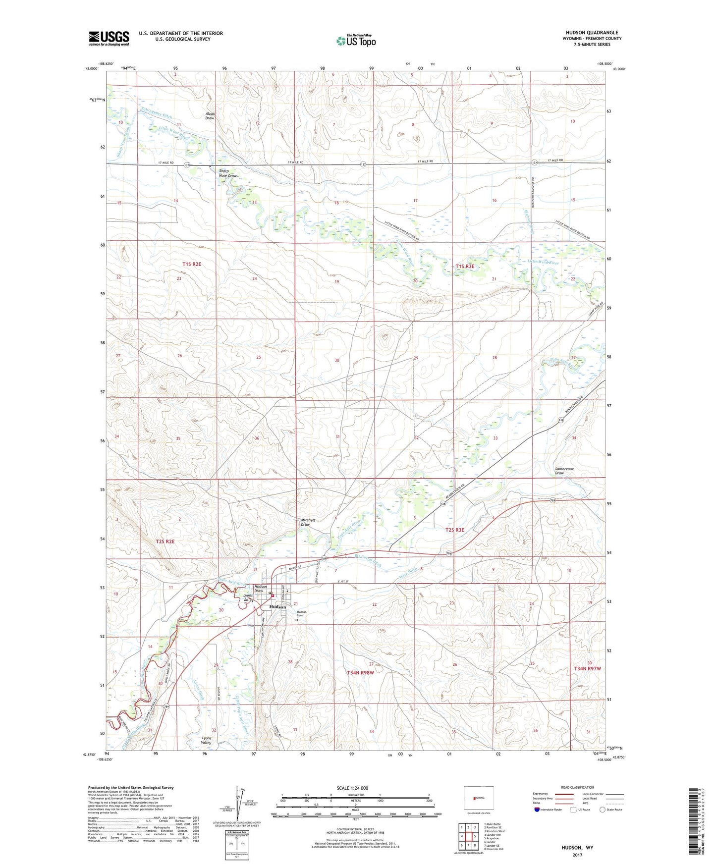 Hudson Wyoming US Topo Map Image