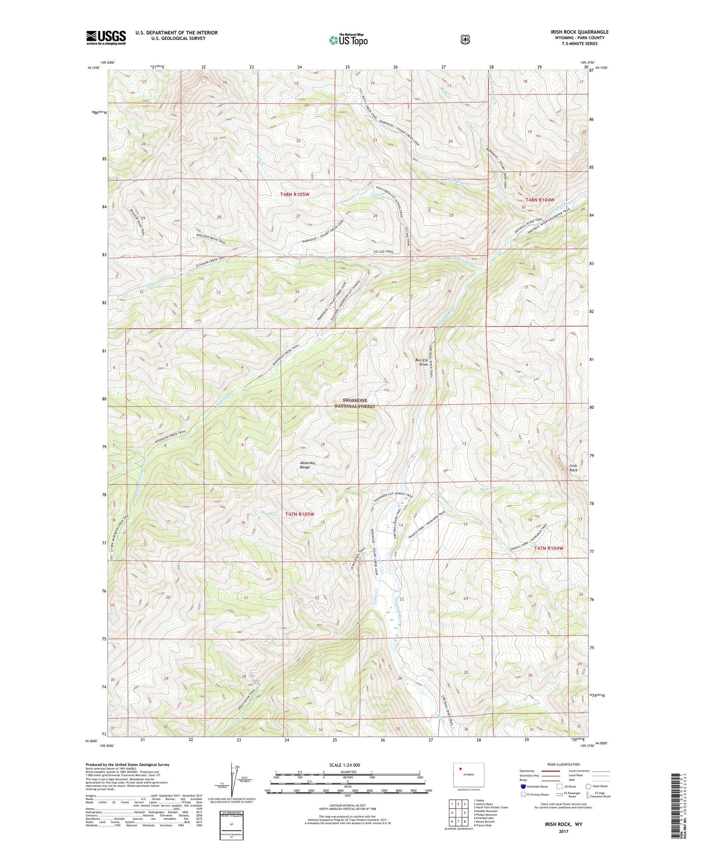 Irish Rock Wyoming US Topo Map Image