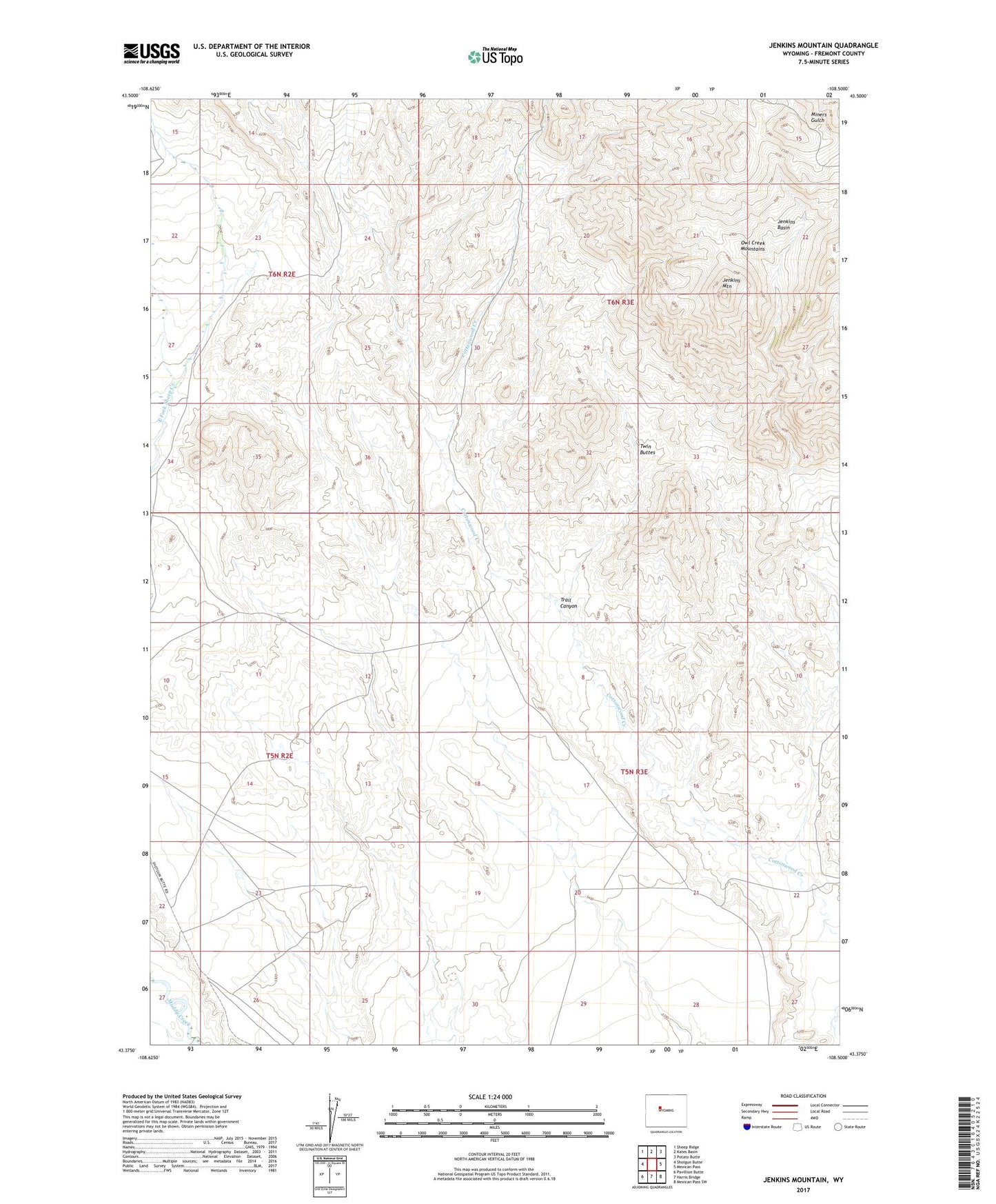 Jenkins Mountain Wyoming US Topo Map Image