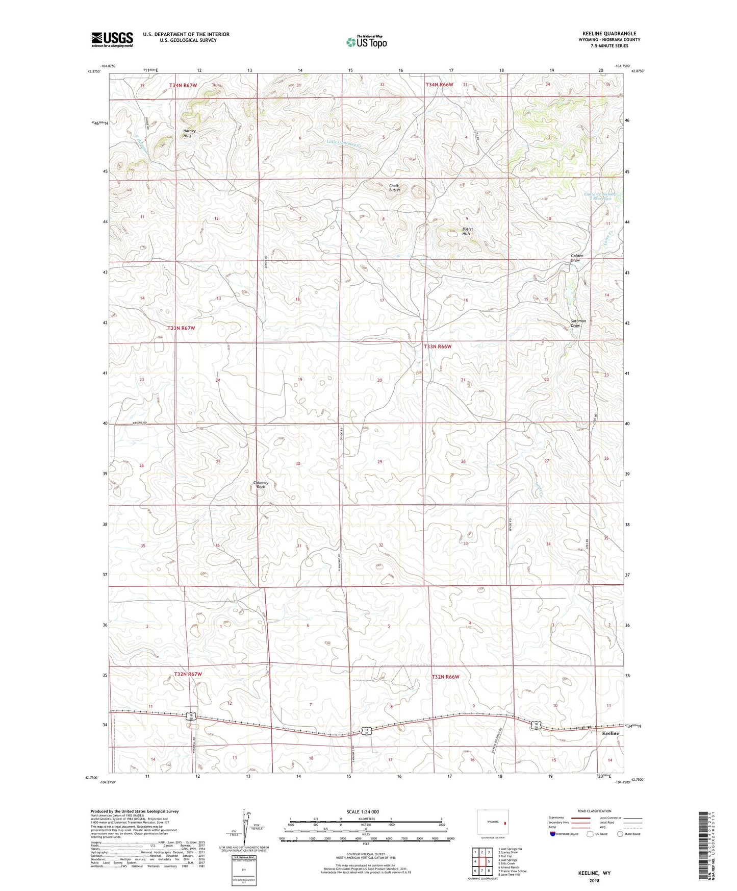 Keeline Wyoming US Topo Map Image