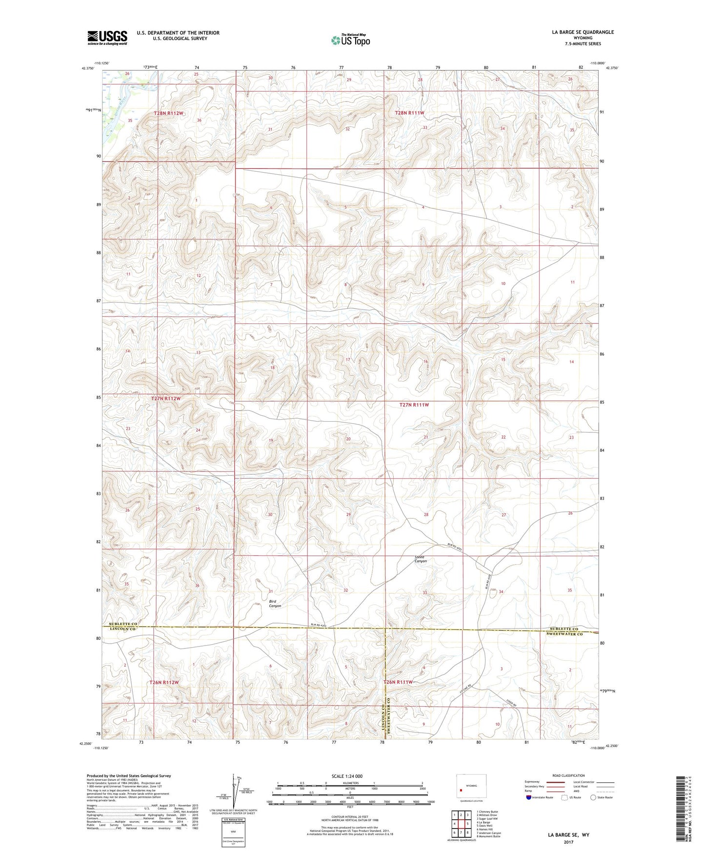 La Barge SE Wyoming US Topo Map Image