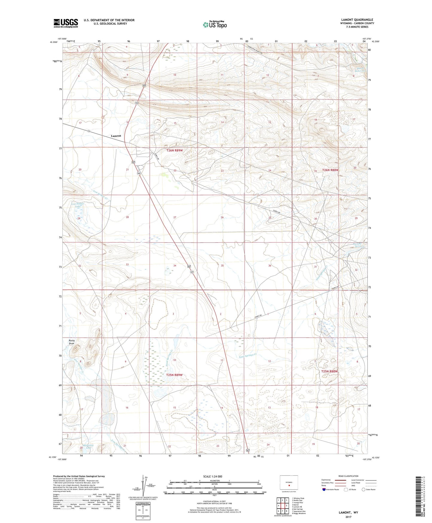 Lamont Wyoming US Topo Map Image