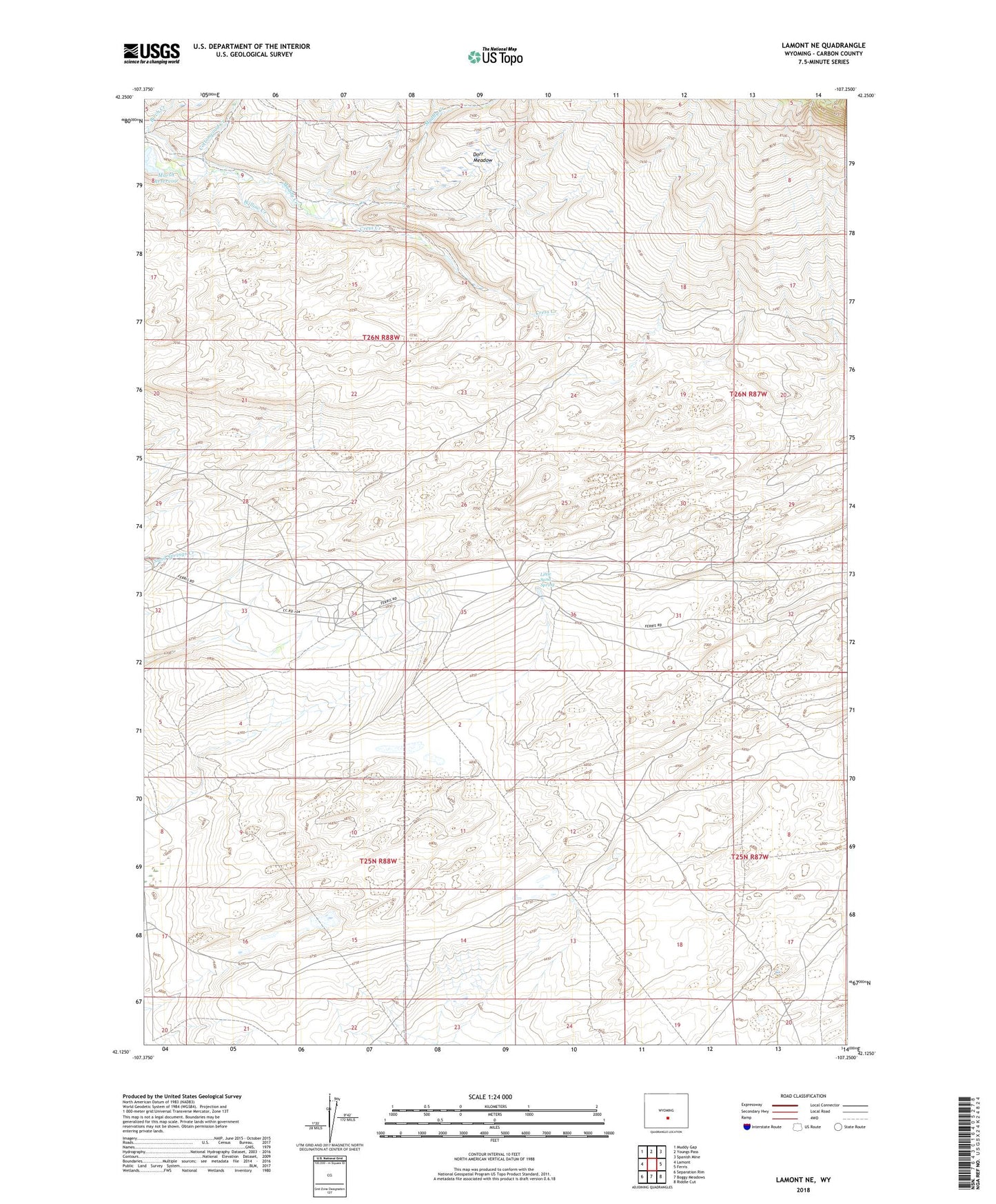 Lamont NE Wyoming US Topo Map Image