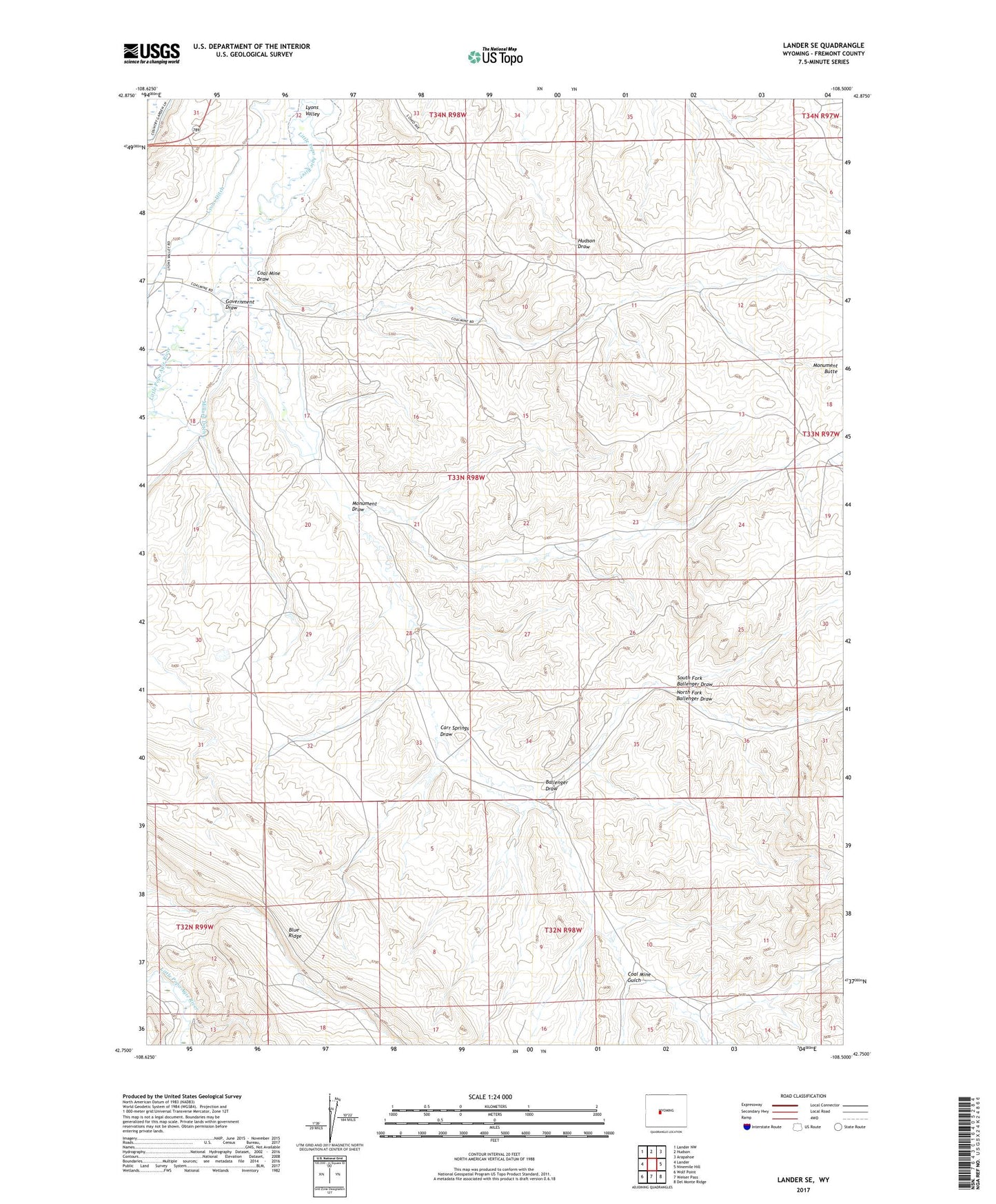 Lander SE Wyoming US Topo Map Image