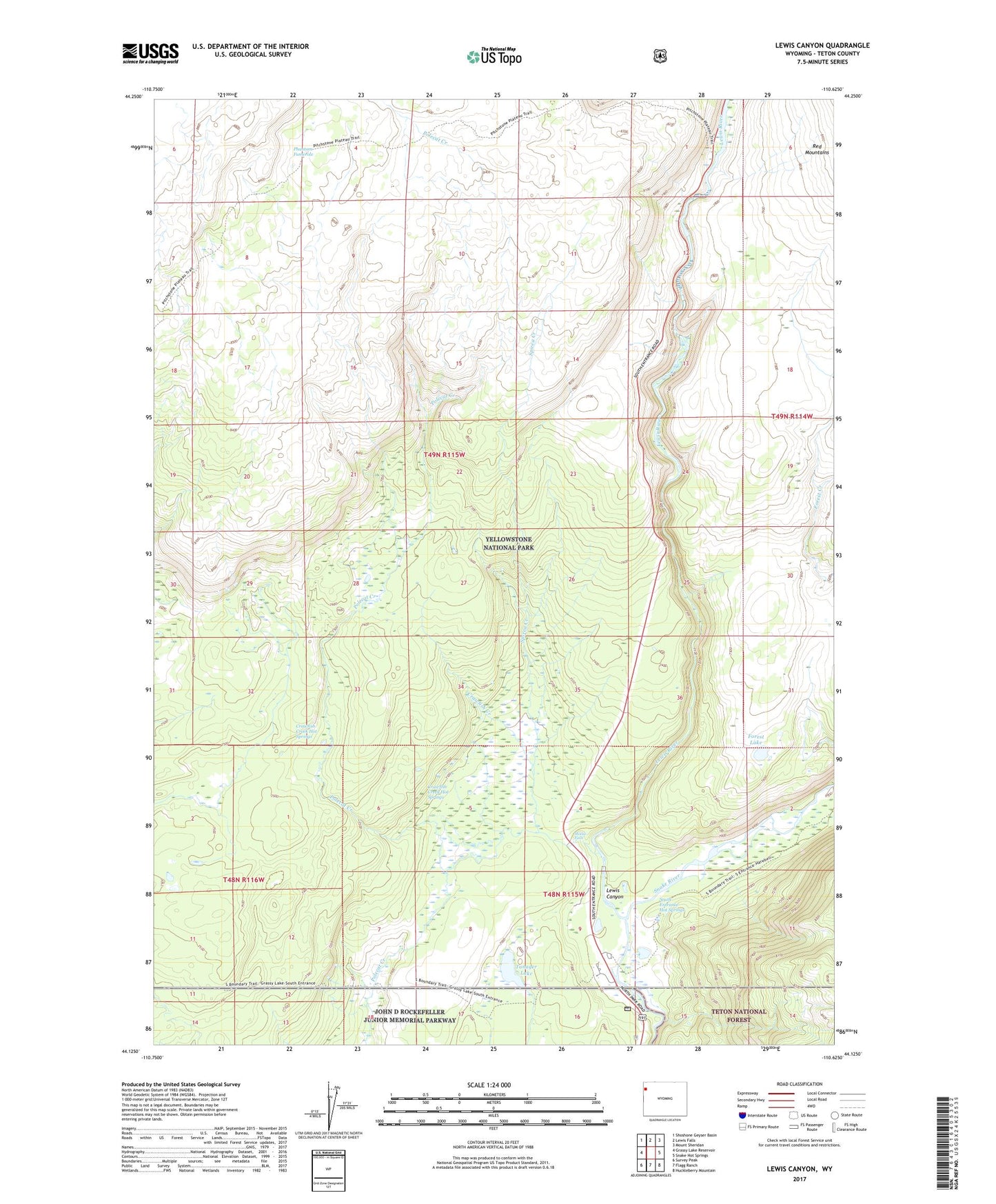 Lewis Canyon Wyoming US Topo Map Image