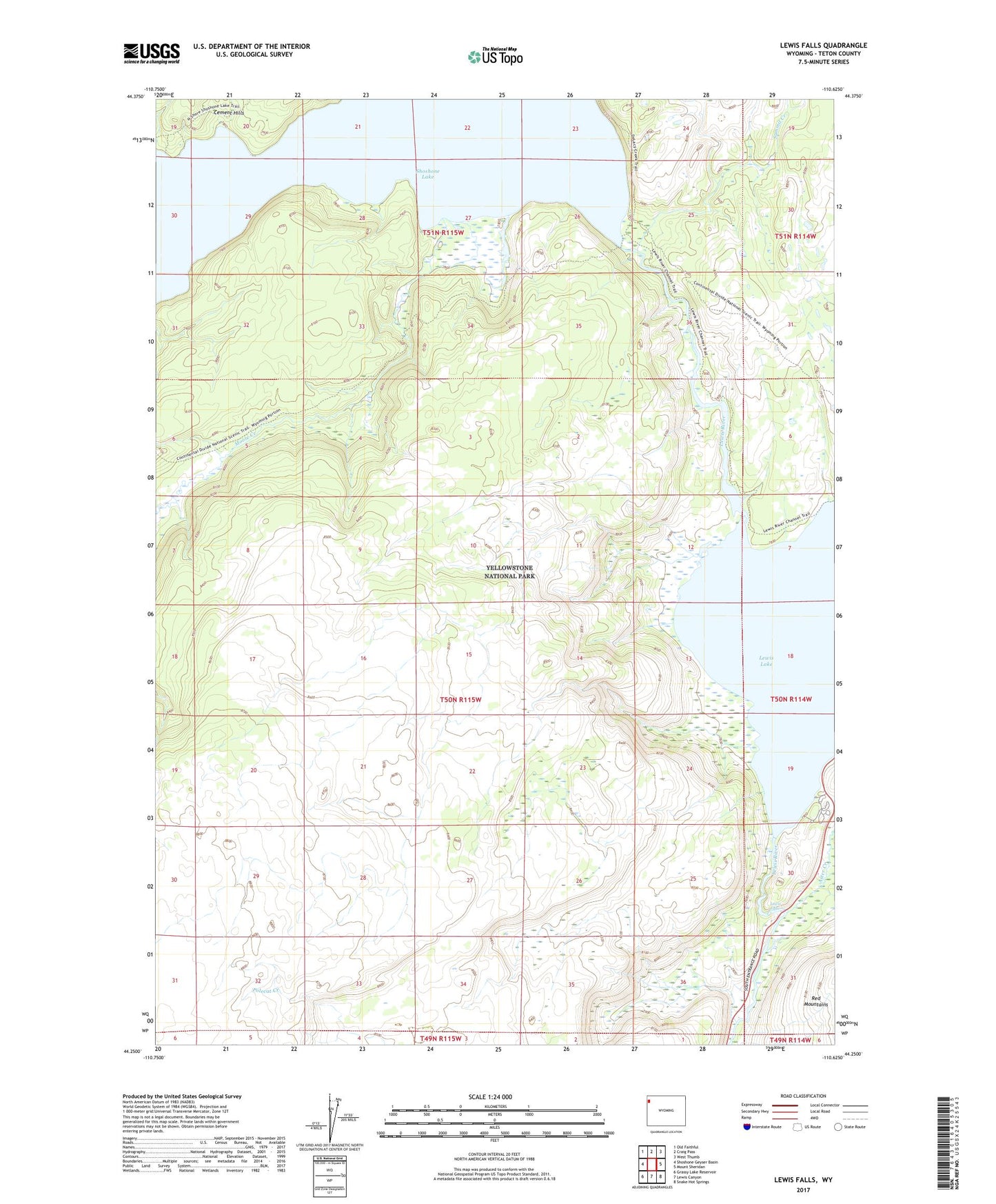 Lewis Falls Wyoming US Topo Map Image