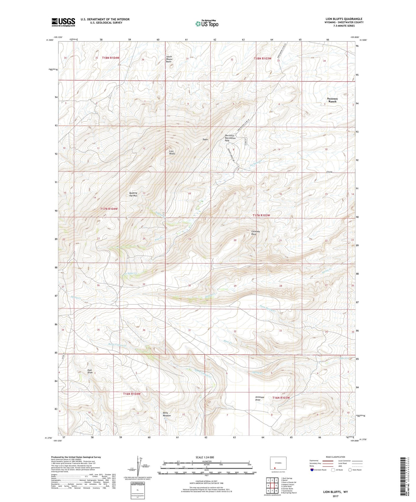 Lion Bluffs Wyoming US Topo Map Image