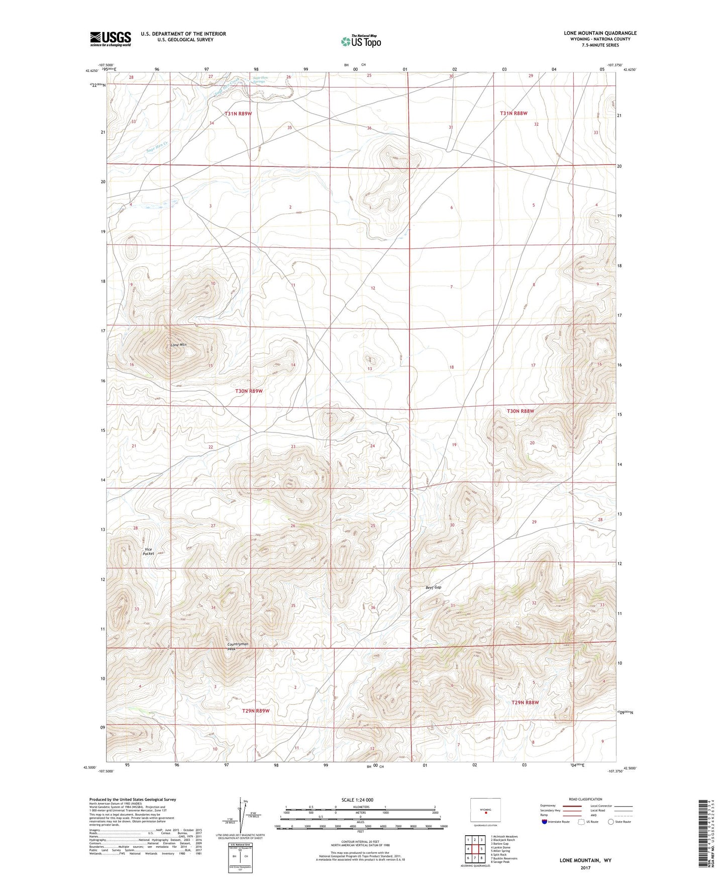Lone Mountain Wyoming US Topo Map Image