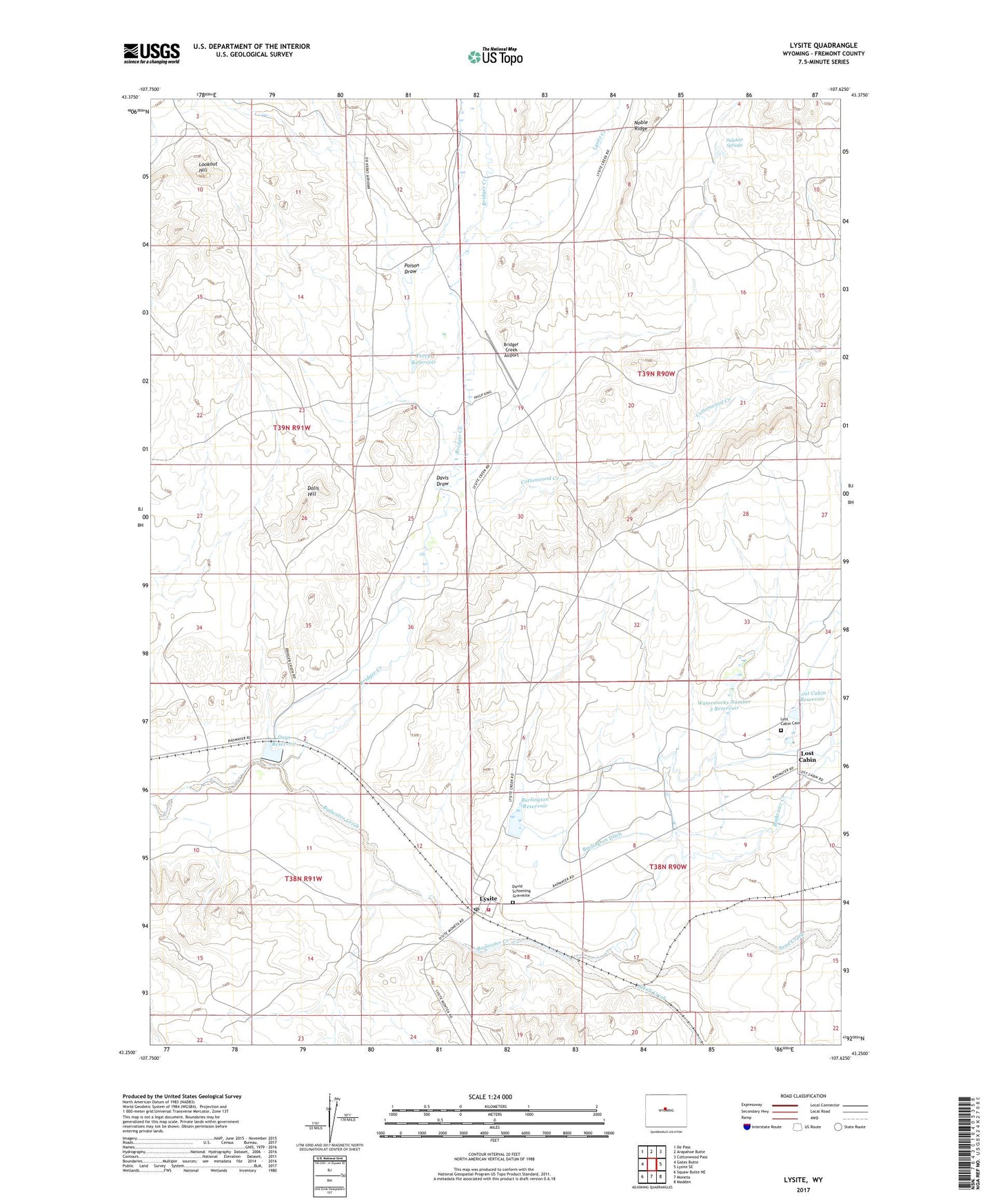 Lysite Wyoming US Topo Map Image