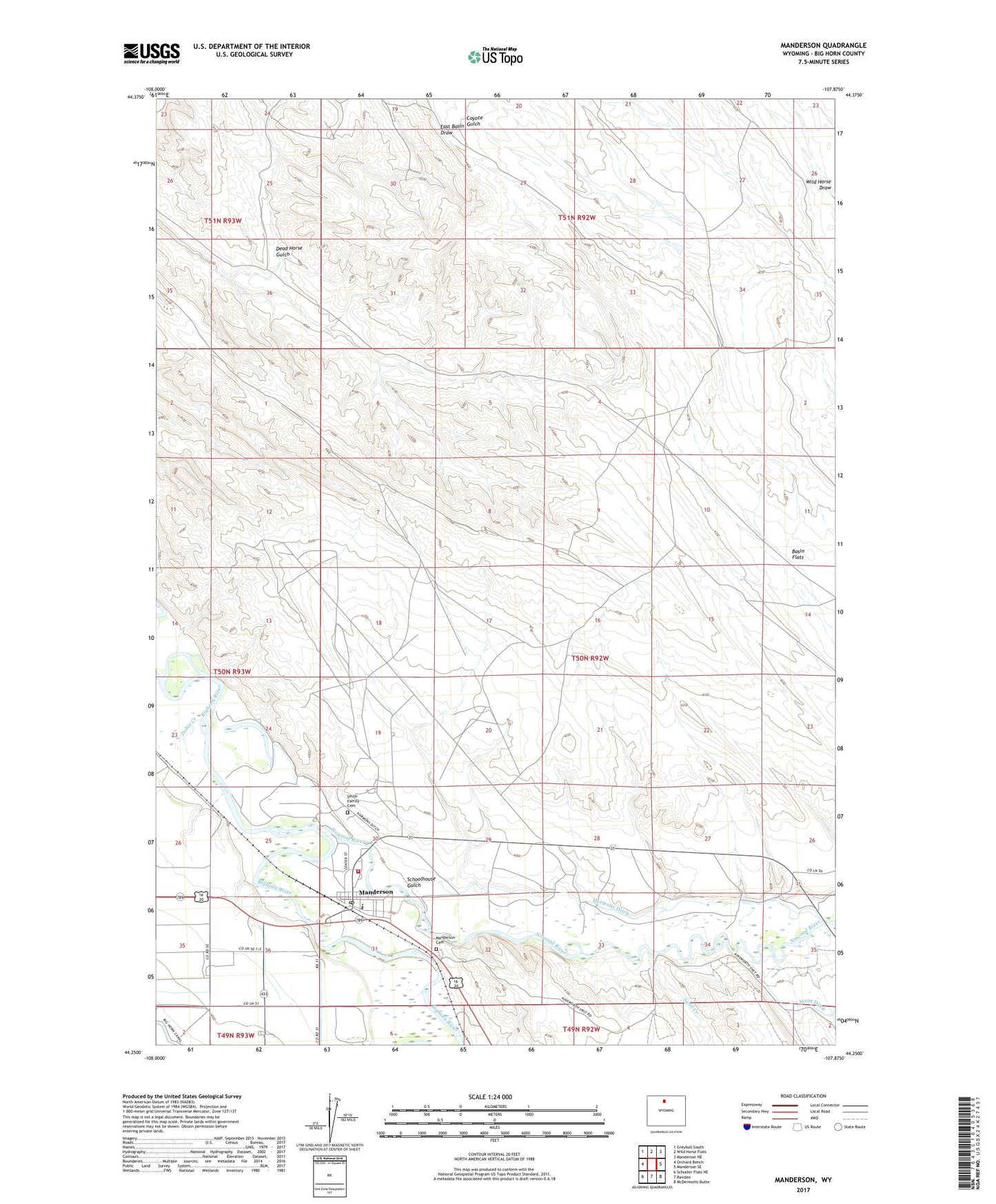 Manderson Wyoming US Topo Map Image