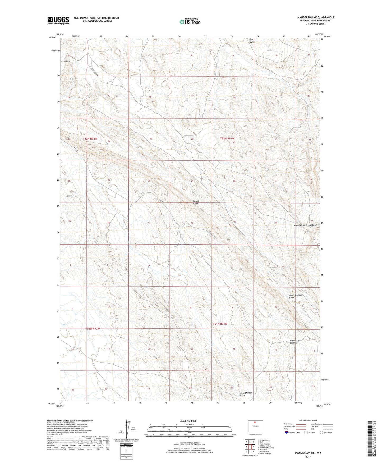 Manderson NE Wyoming US Topo Map Image