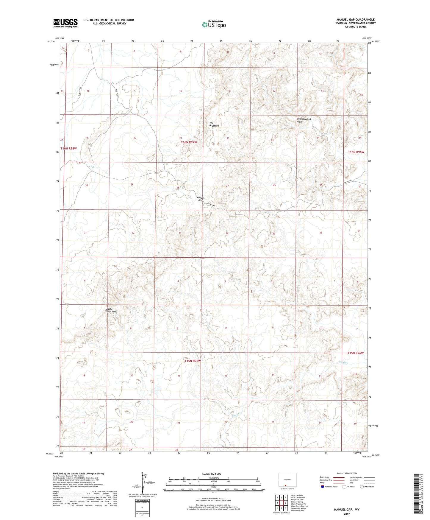 Manuel Gap Wyoming US Topo Map Image