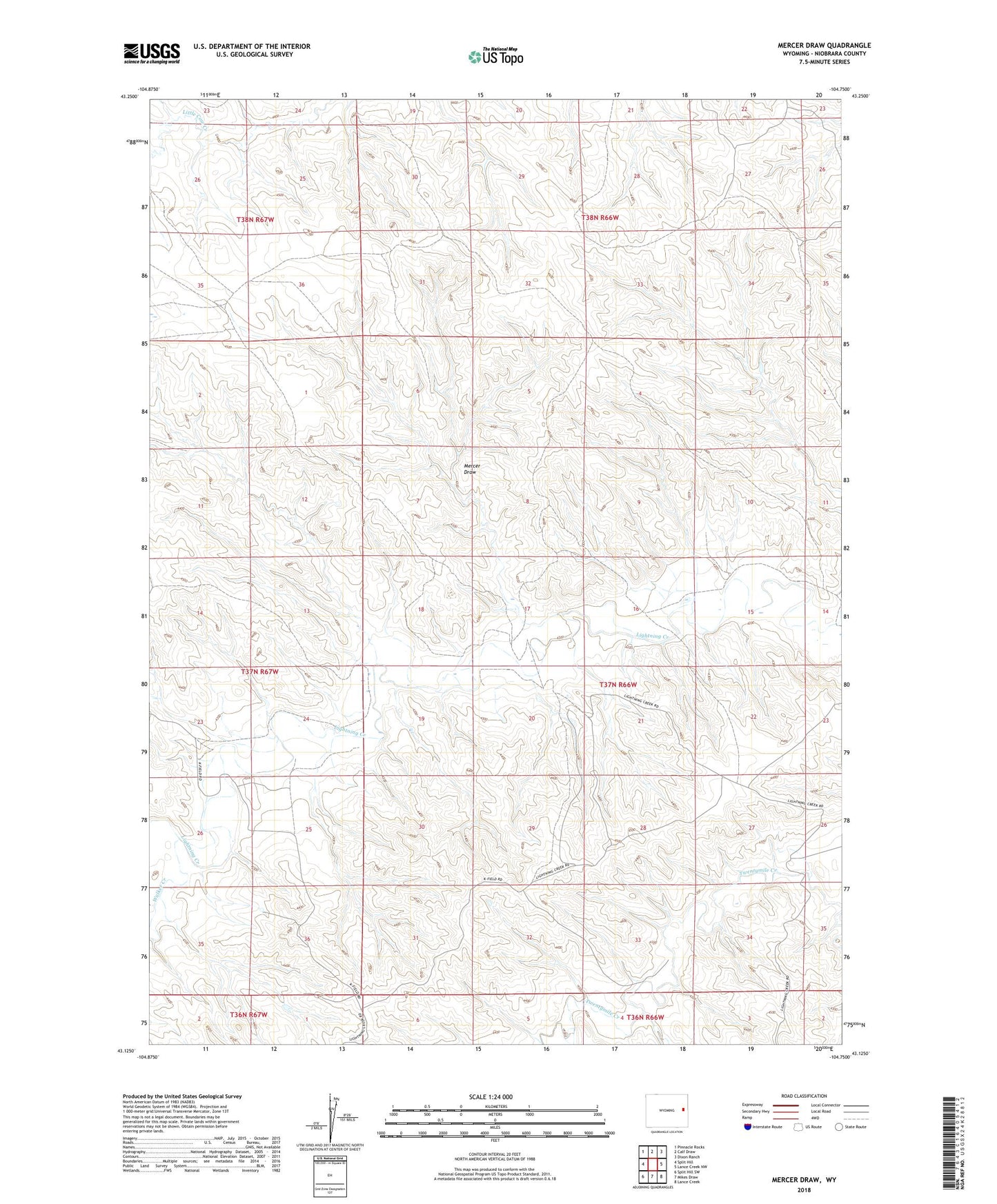 Mercer Draw Wyoming US Topo Map Image