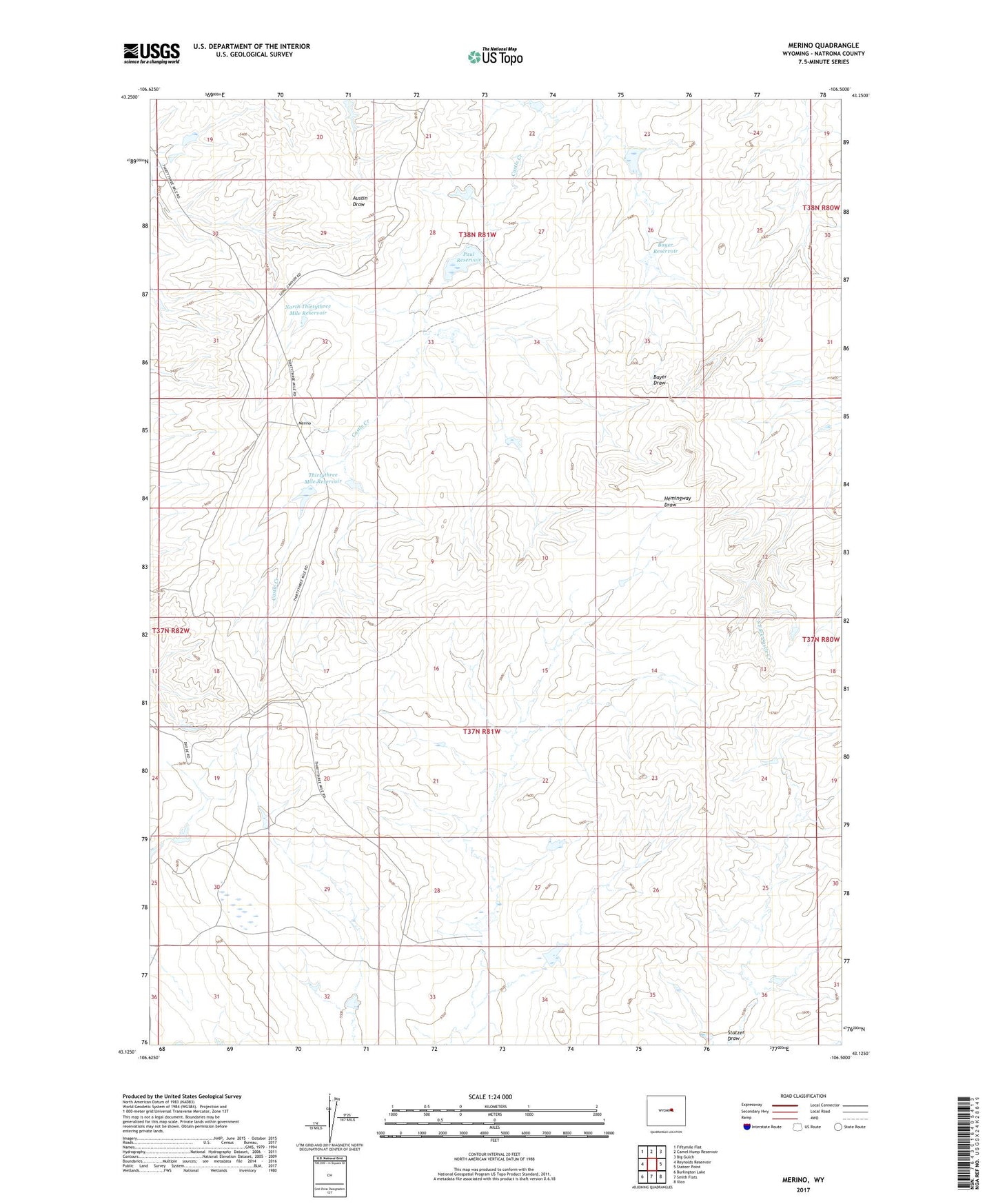 Merino Wyoming US Topo Map Image