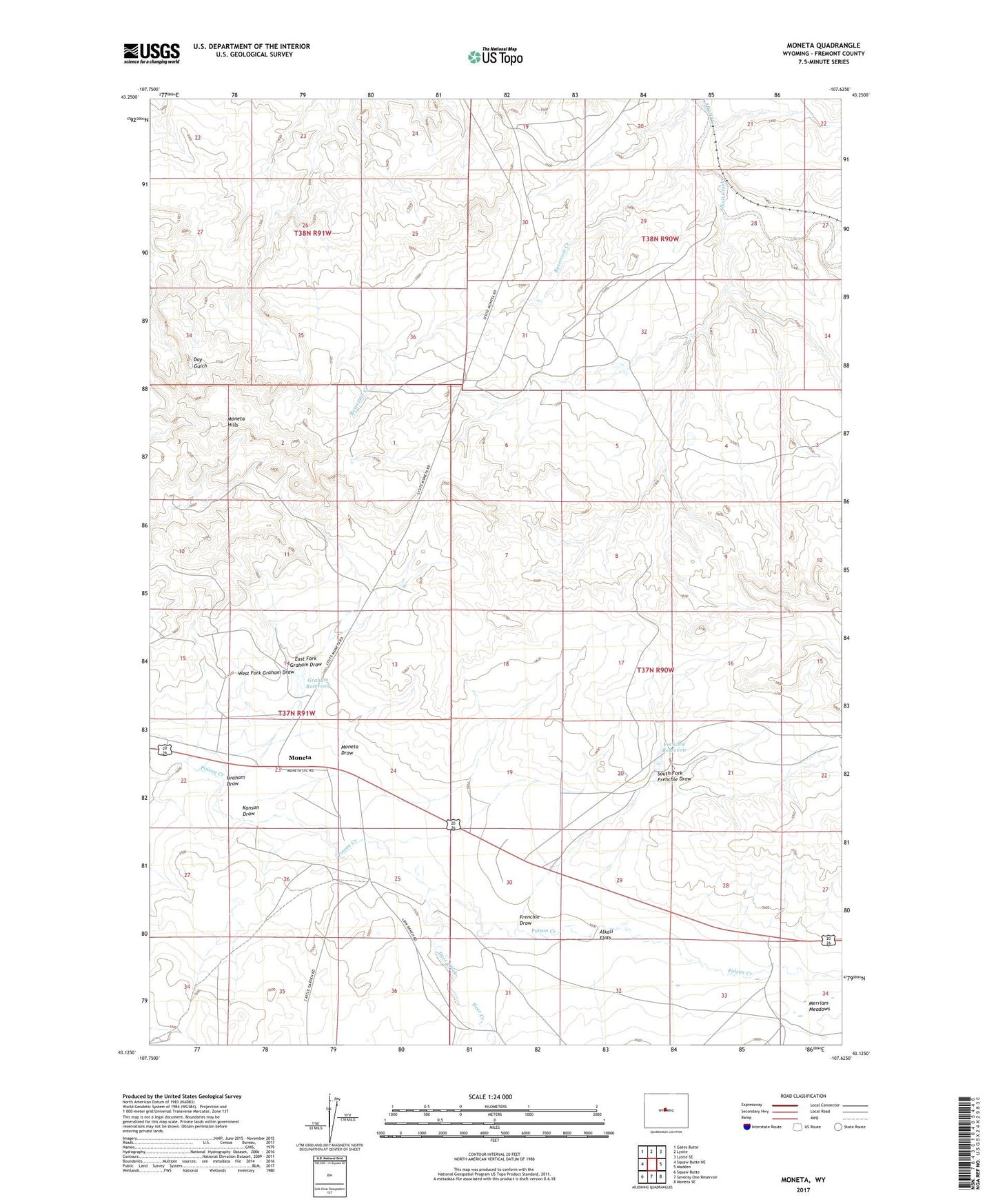 Moneta Wyoming US Topo Map Image