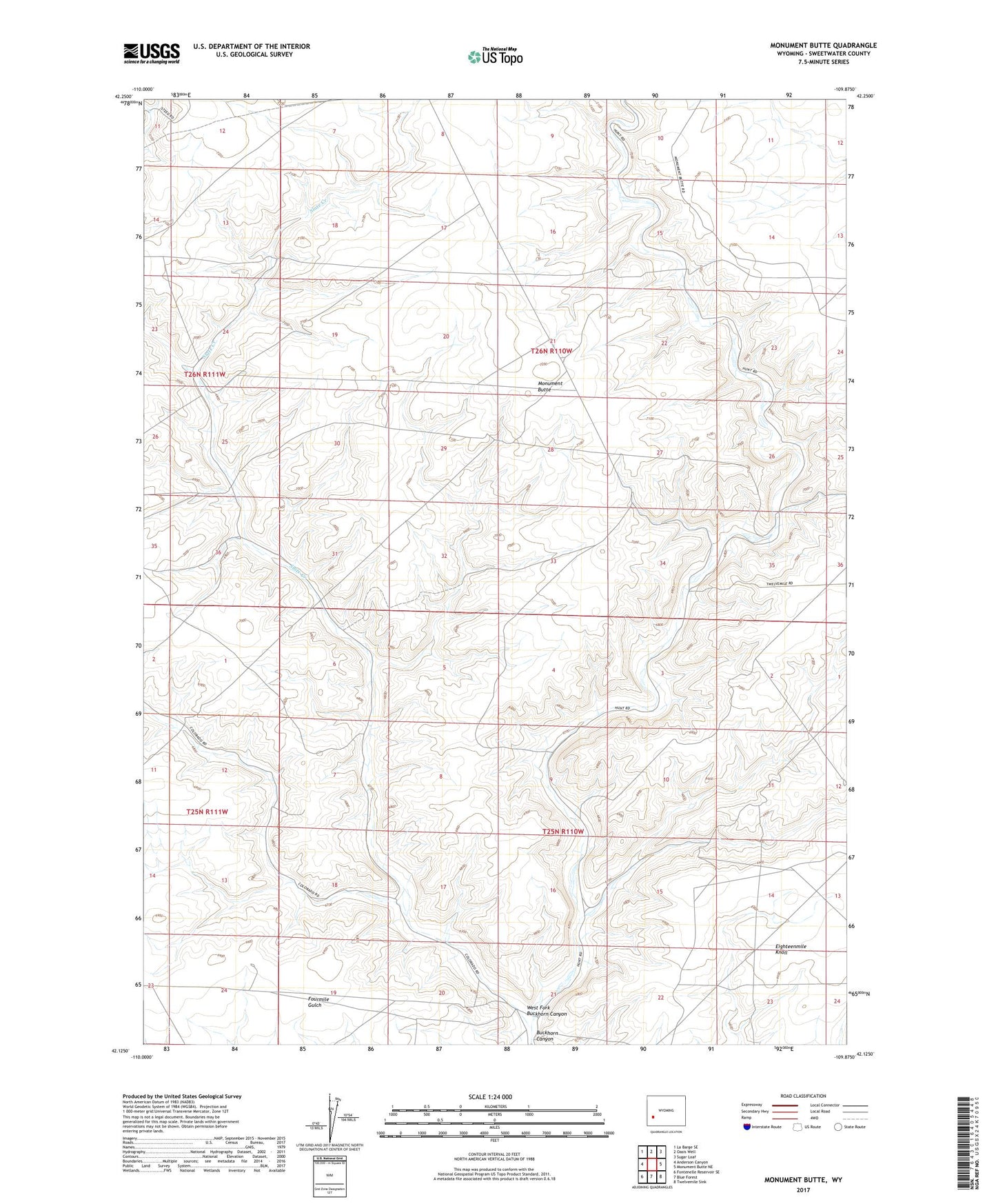Monument Butte Wyoming US Topo Map Image