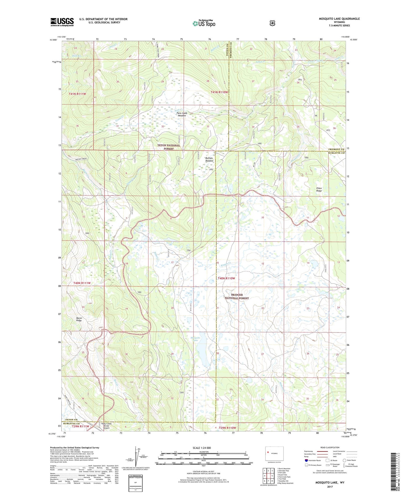 Mosquito Lake Wyoming US Topo Map Image