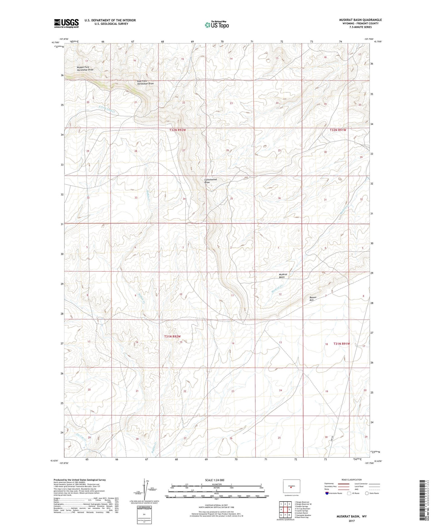 Muskrat Basin Wyoming US Topo Map Image