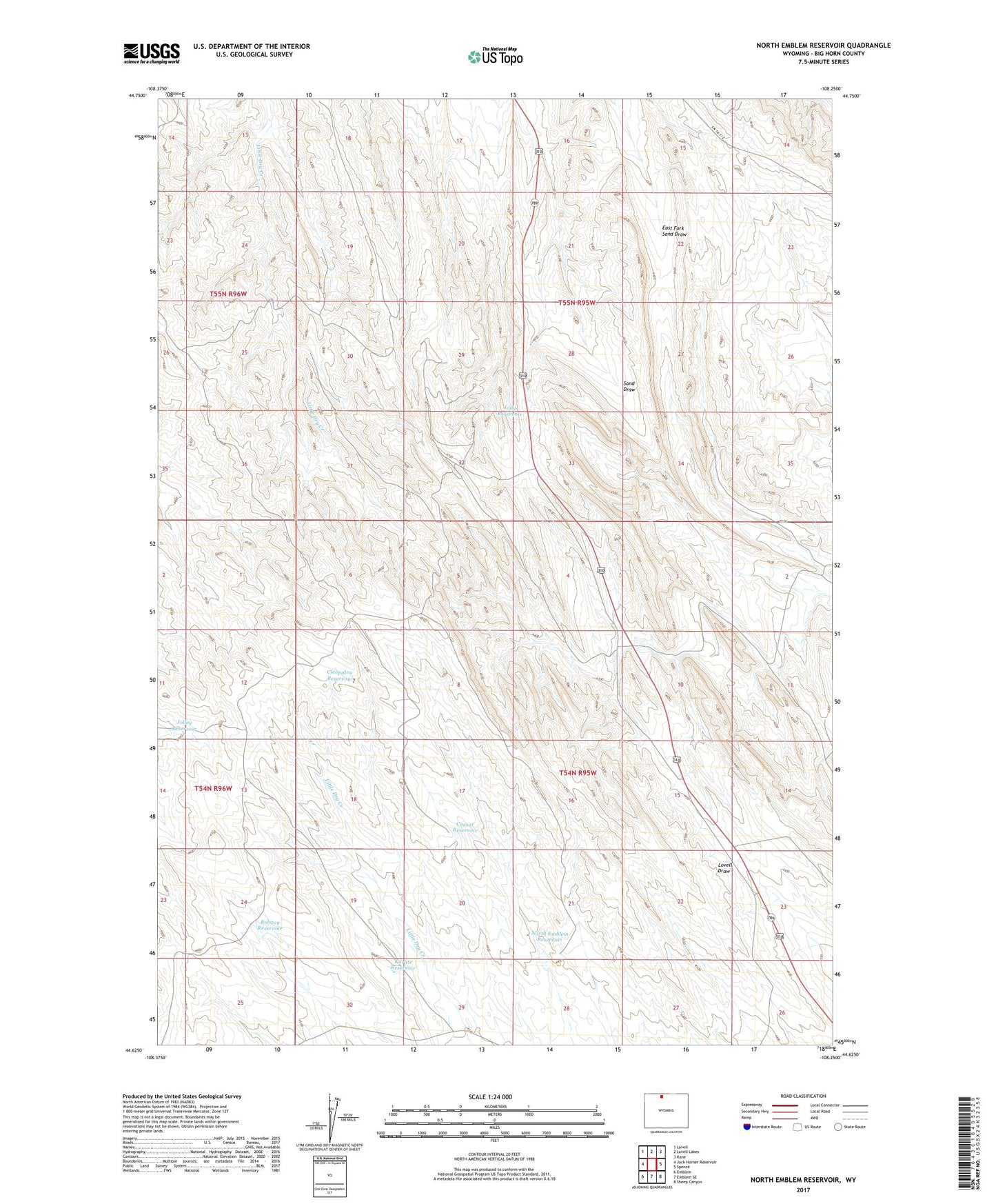 North Emblem Reservoir Wyoming US Topo Map Image