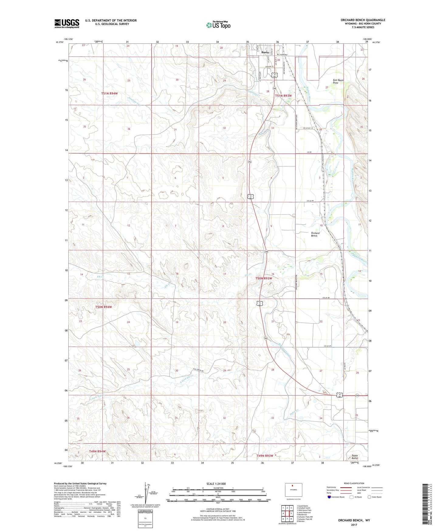 Orchard Bench Wyoming US Topo Map Image
