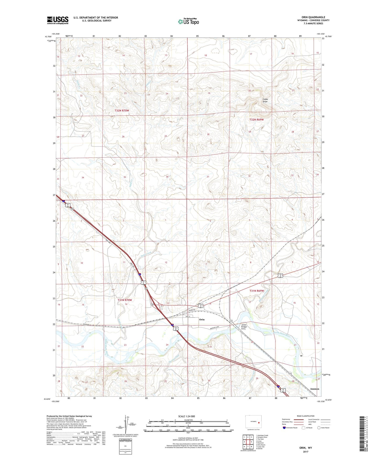 Orin Wyoming US Topo Map Image