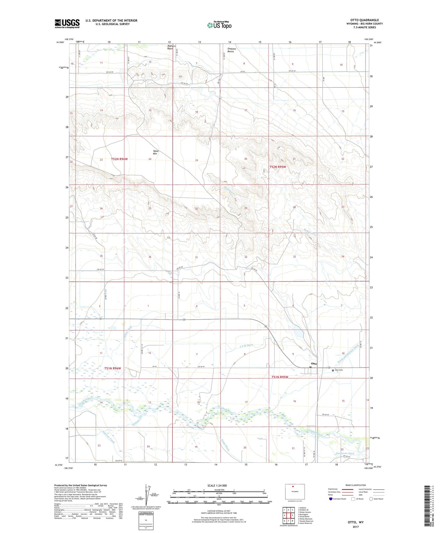 Otto Wyoming US Topo Map Image