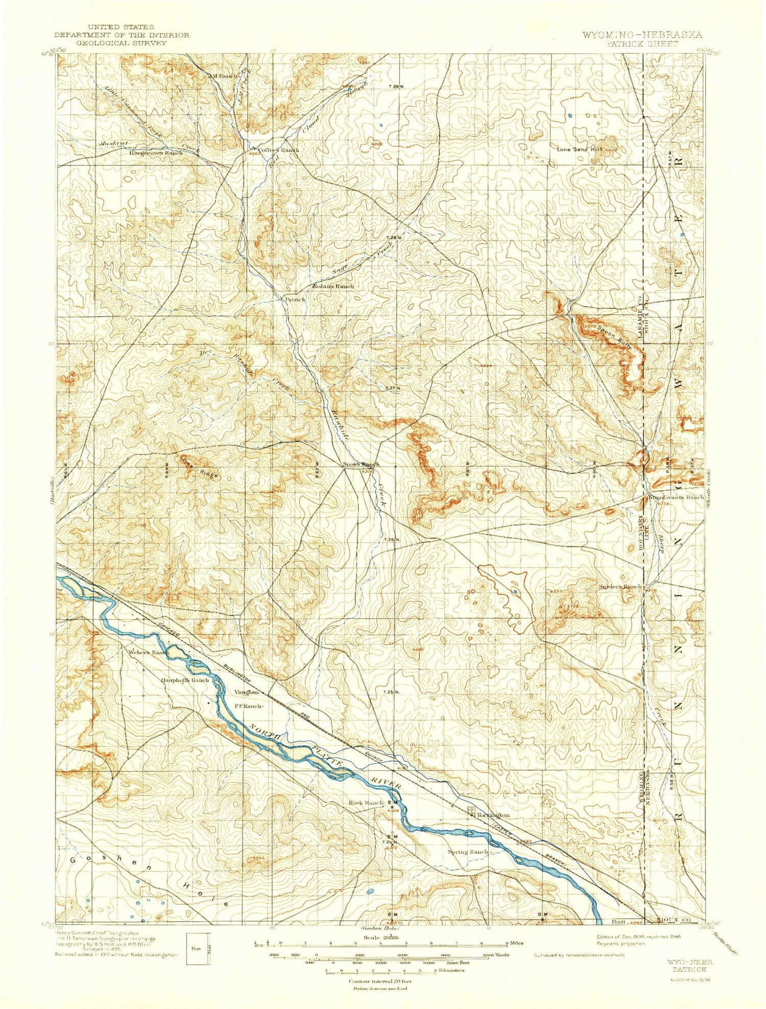 Historic 1896 Patrick Wyoming 30'x30' Topo Map Image