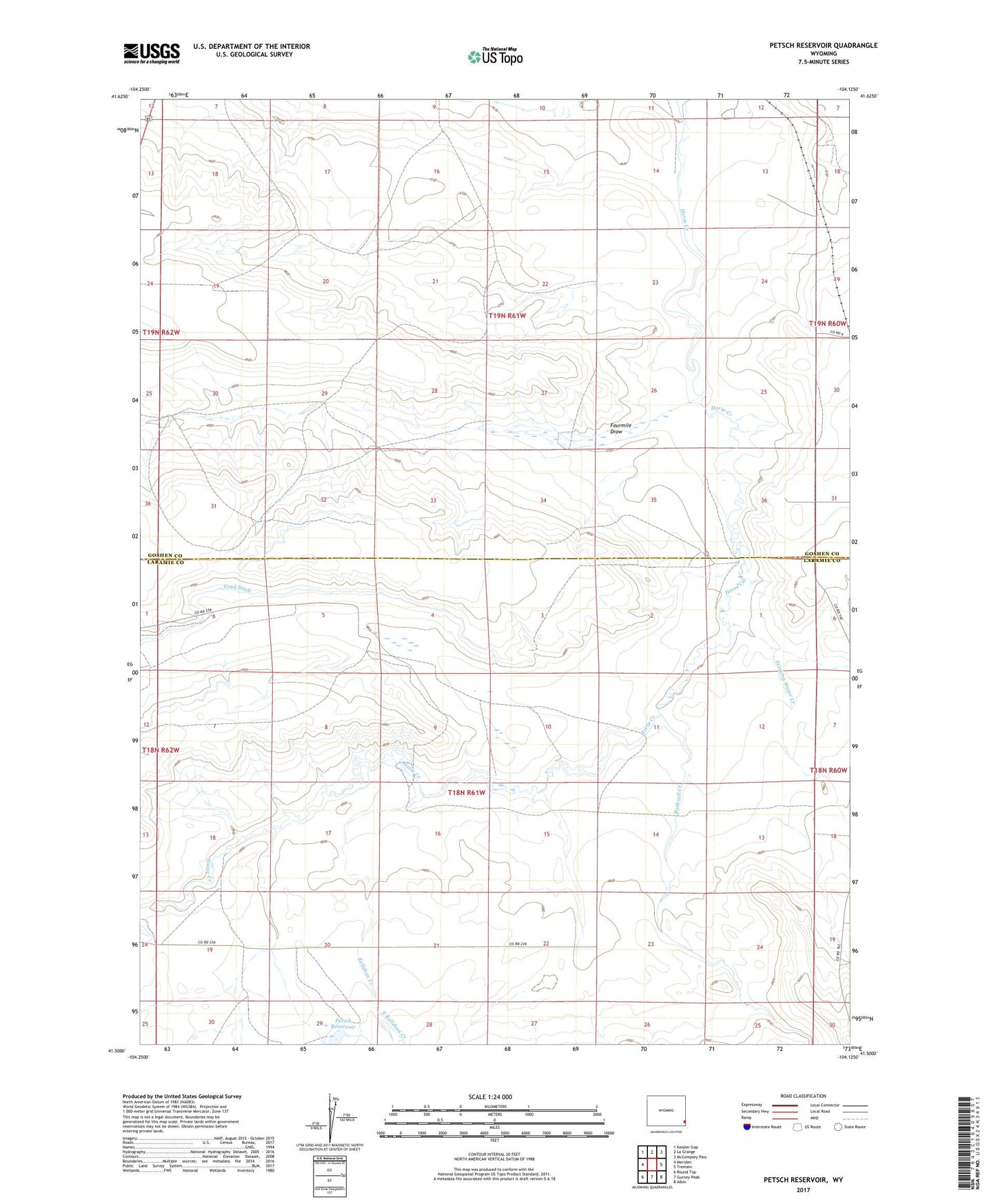 Petsch Reservoir Wyoming US Topo Map Image