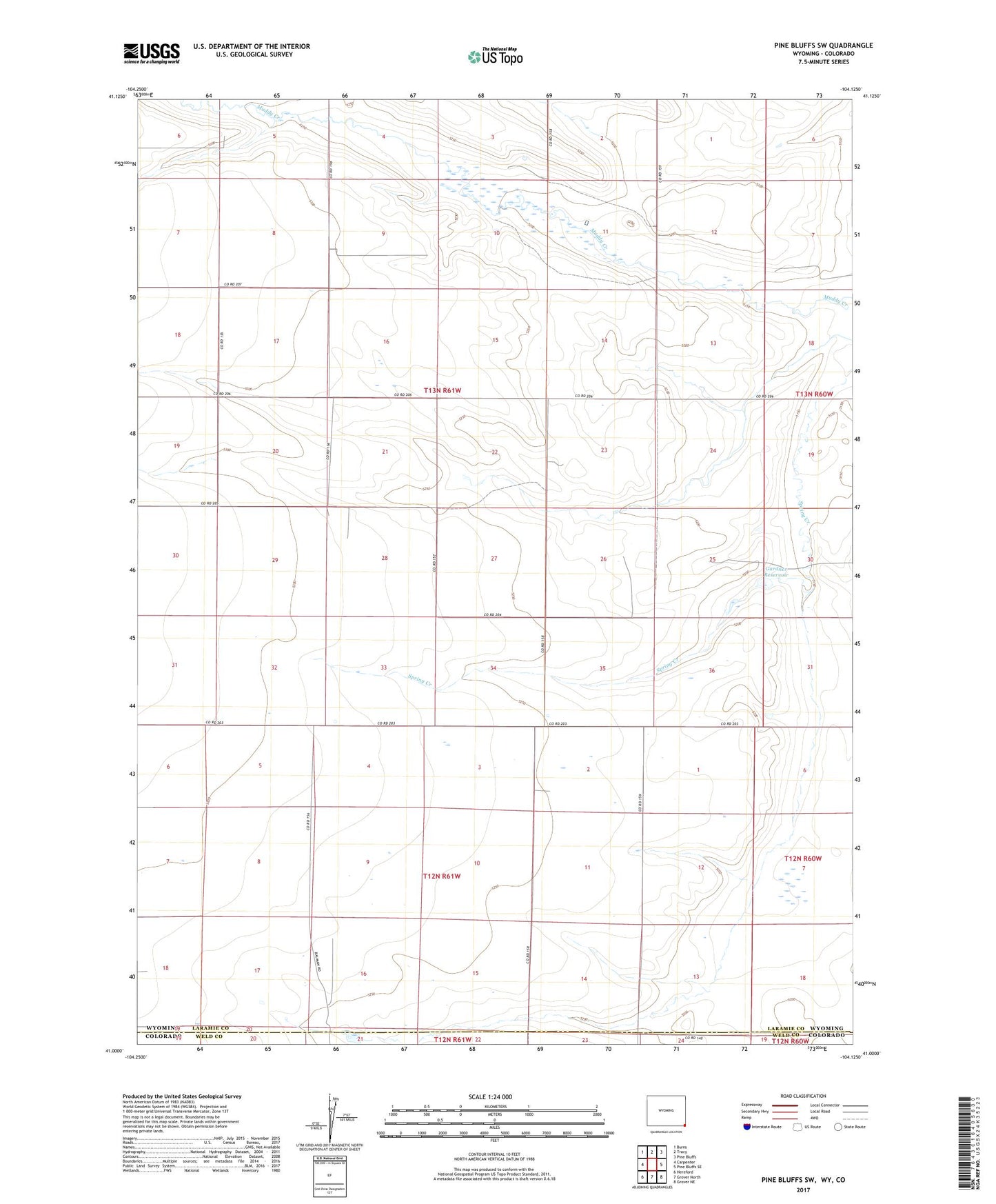 Pine Bluffs SW Wyoming US Topo Map Image