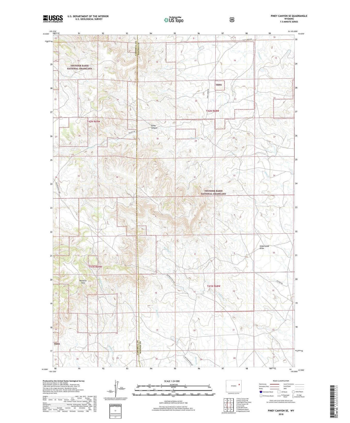 Piney Canyon SE Wyoming US Topo Map Image