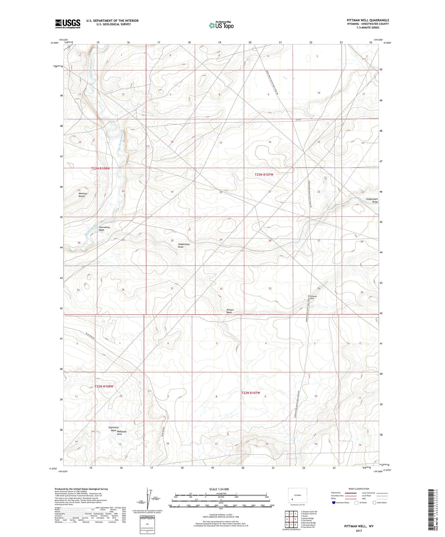 Pittman Well Wyoming US Topo Map Image