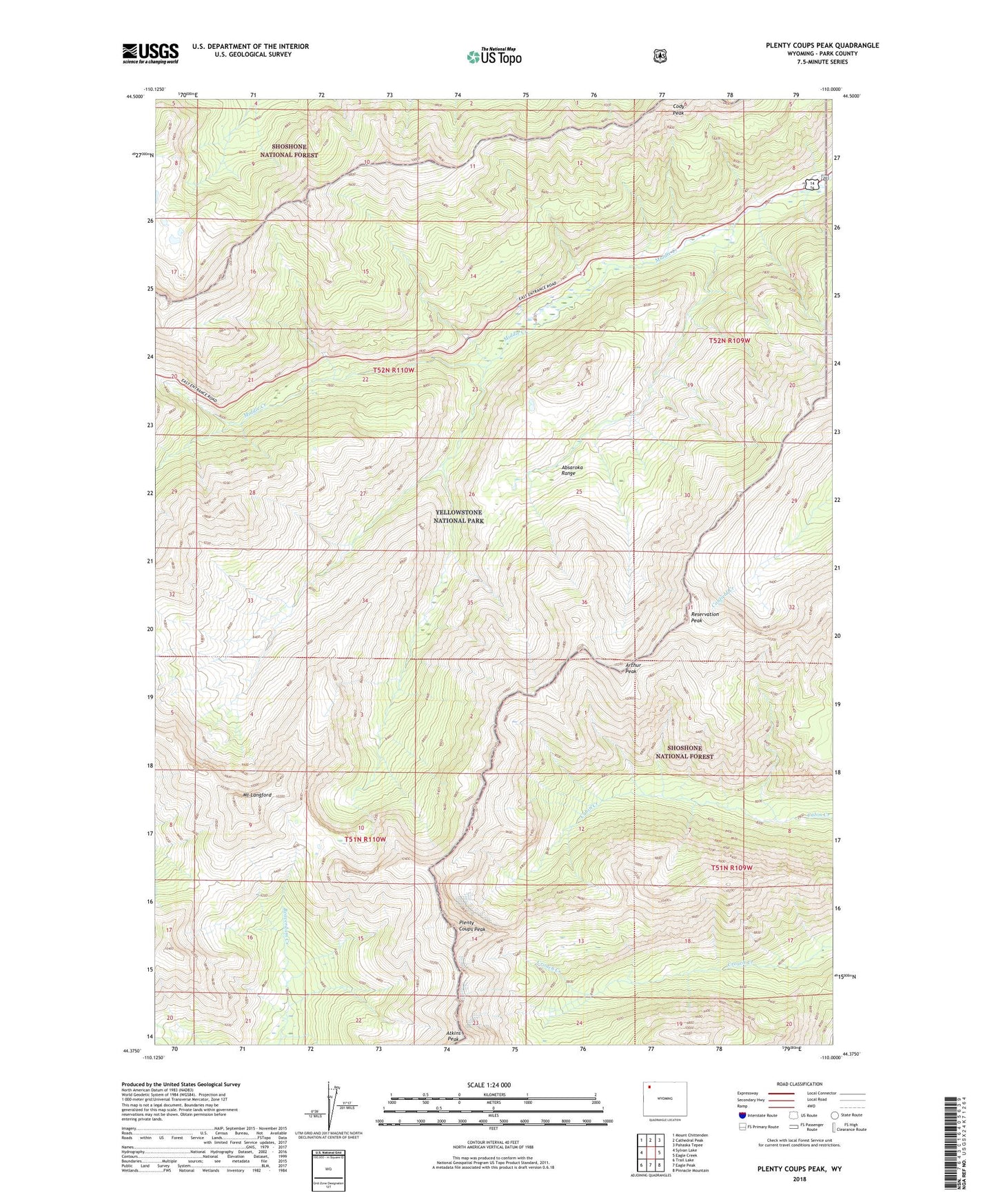 Plenty Coups Peak Wyoming US Topo Map Image