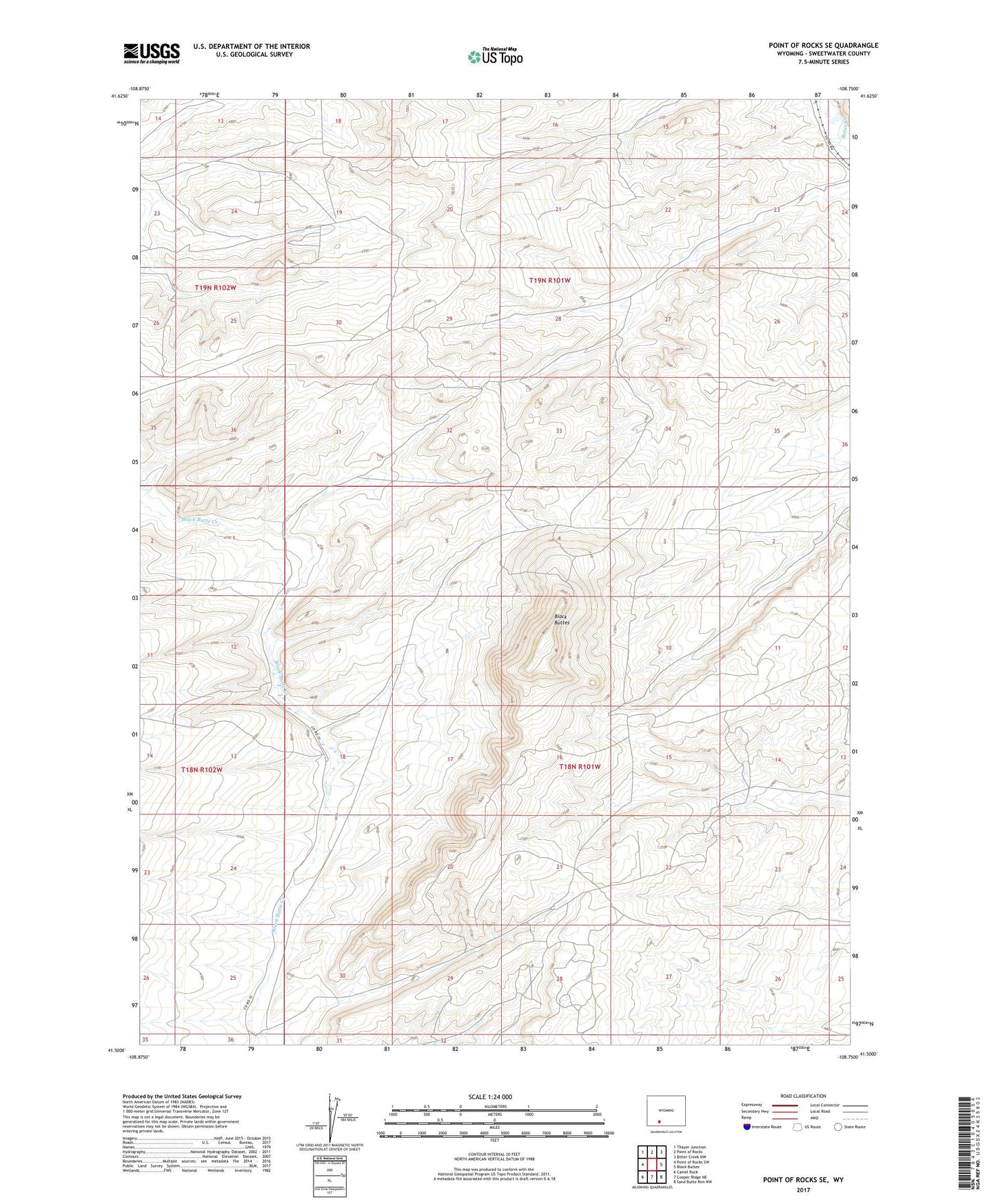 Point of Rocks SE Wyoming US Topo Map Image
