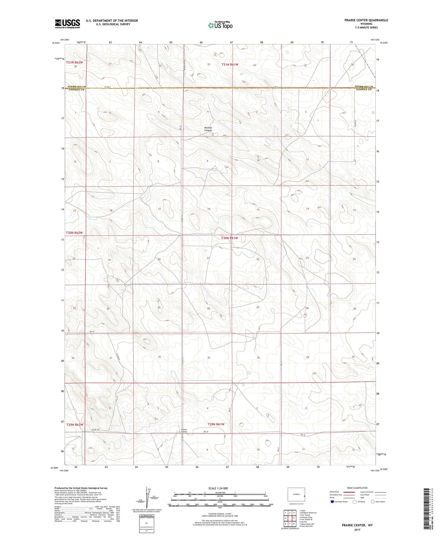 Prairie Center Wyoming US Topo Map Image